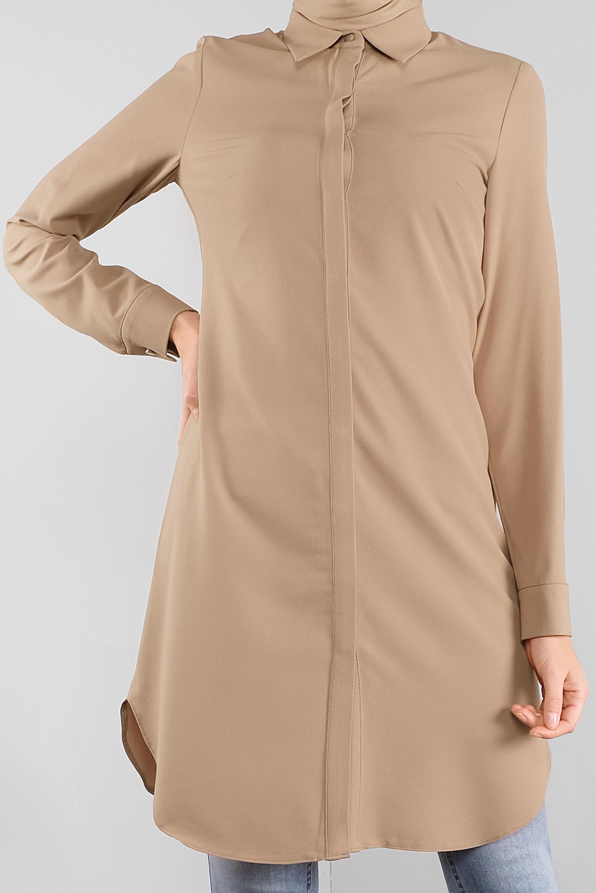 Tesettür giyim KAHVE GİZLİ DÜĞMELİ TUNİK 41228 