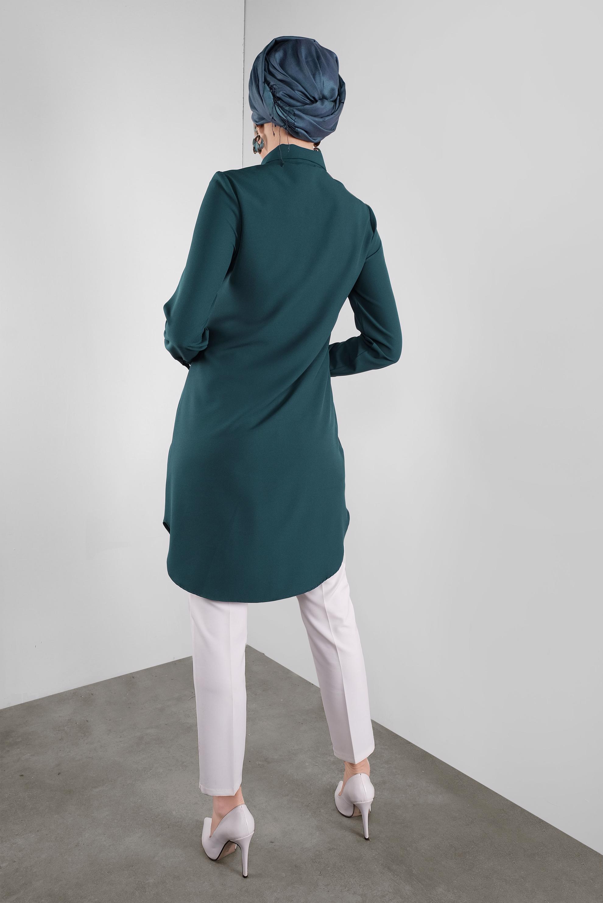 Tesettür giyim YEŞİL GİZLİ DÜĞMELİ TUNİK 41228 