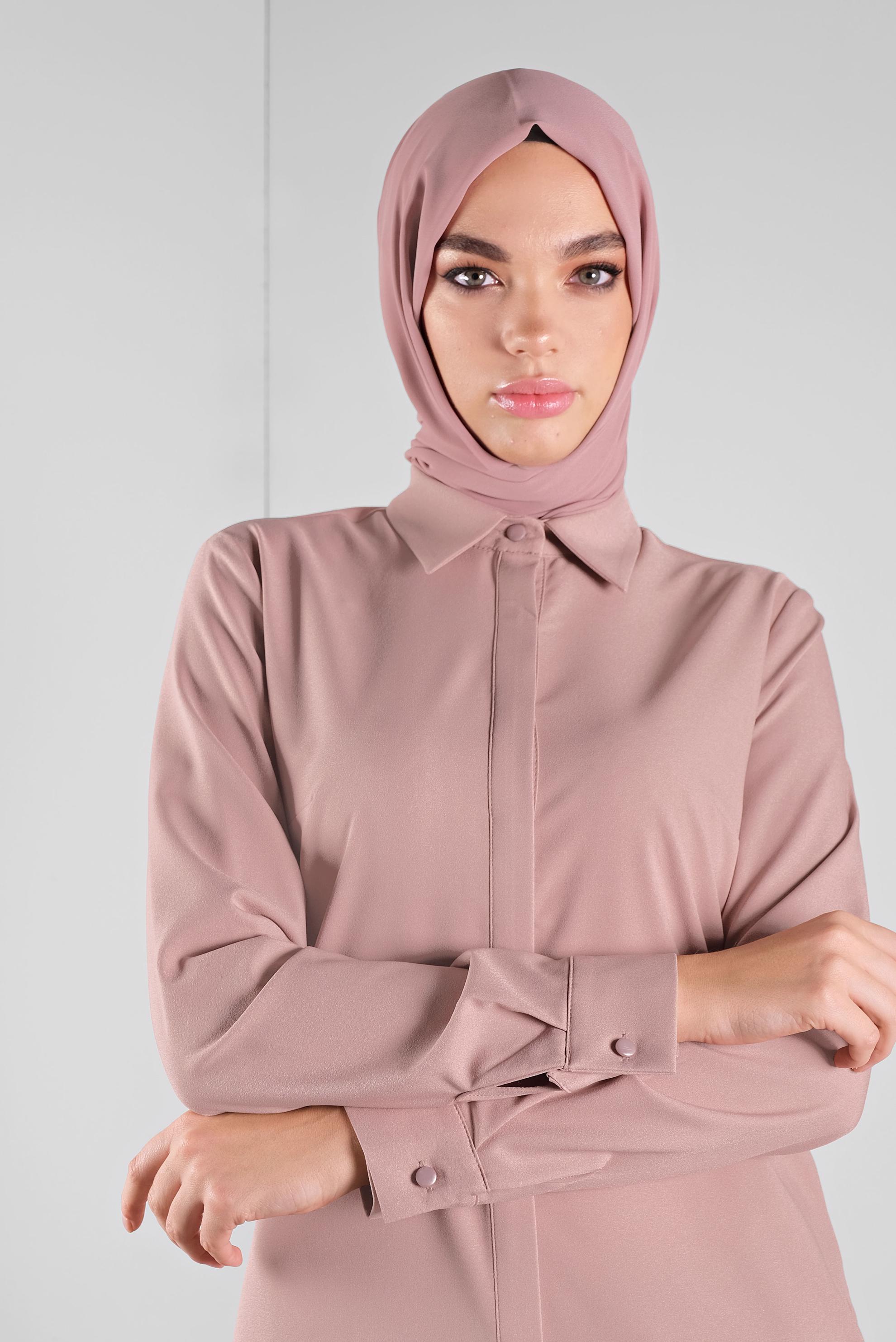 Tesettür giyim PUDRA GİZLİ DÜĞMELİ TUNİK 41228 