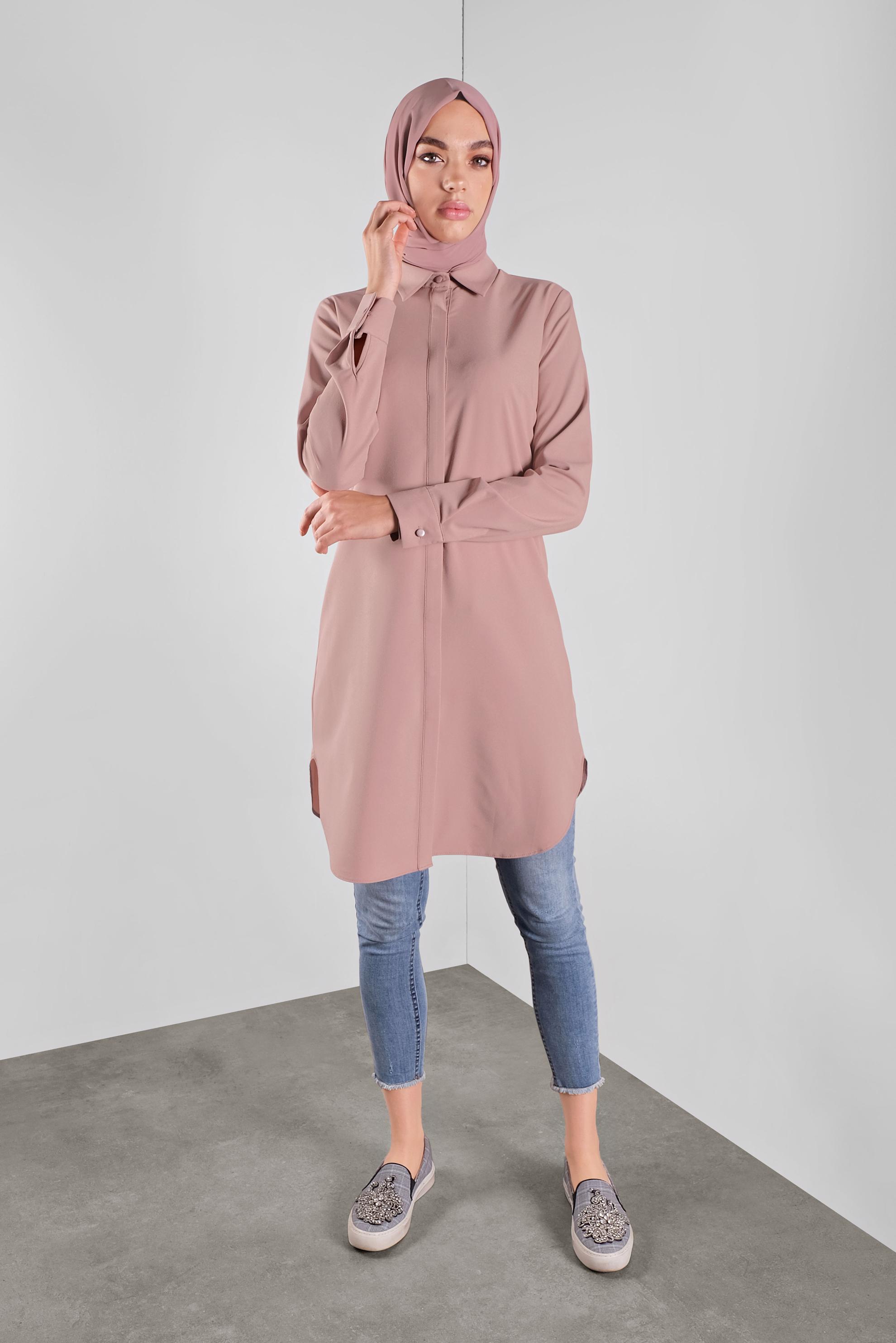 Tesettür giyim PUDRA GİZLİ DÜĞMELİ TUNİK 41228 