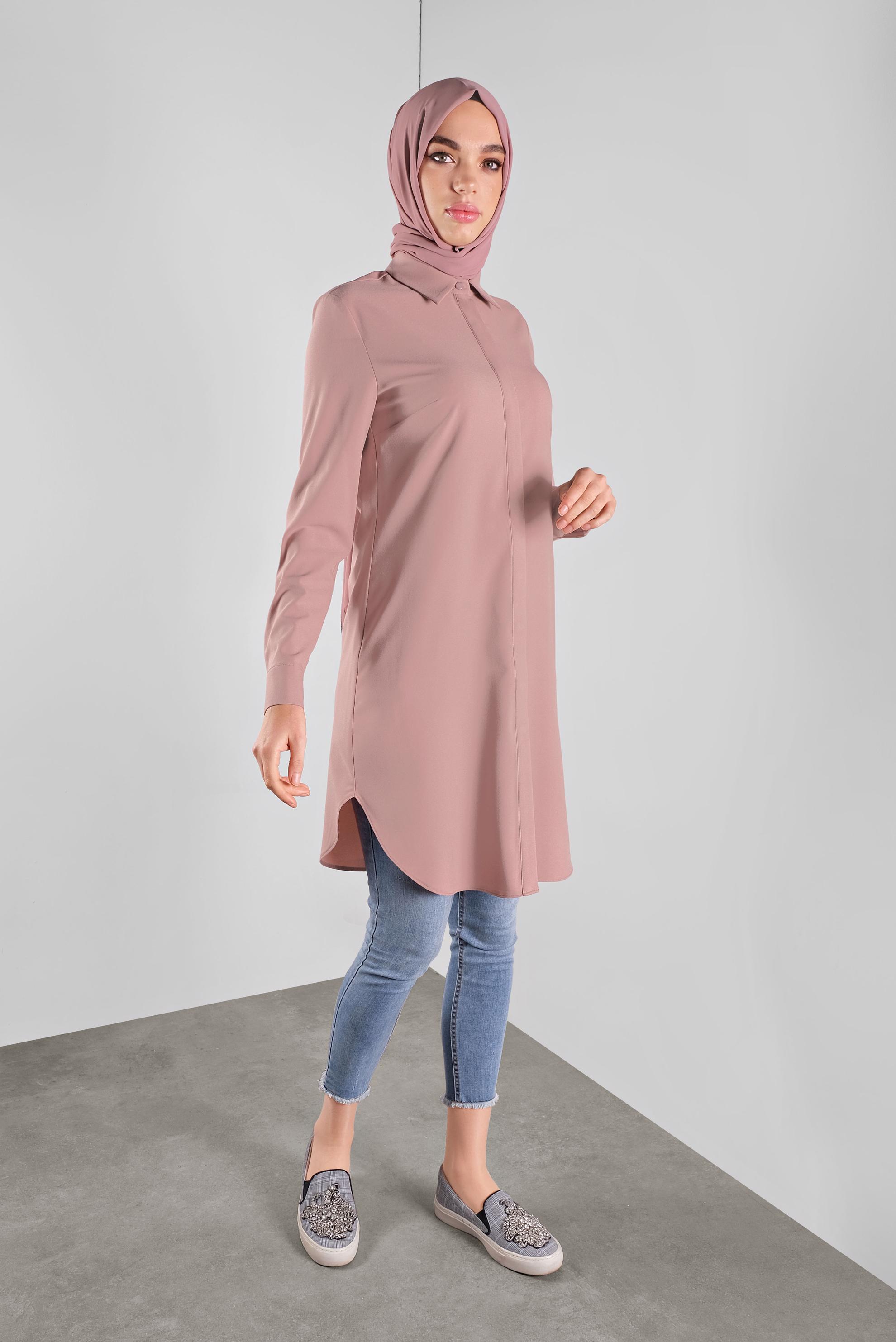 Tesettür giyim PUDRA GİZLİ DÜĞMELİ TUNİK 41228 