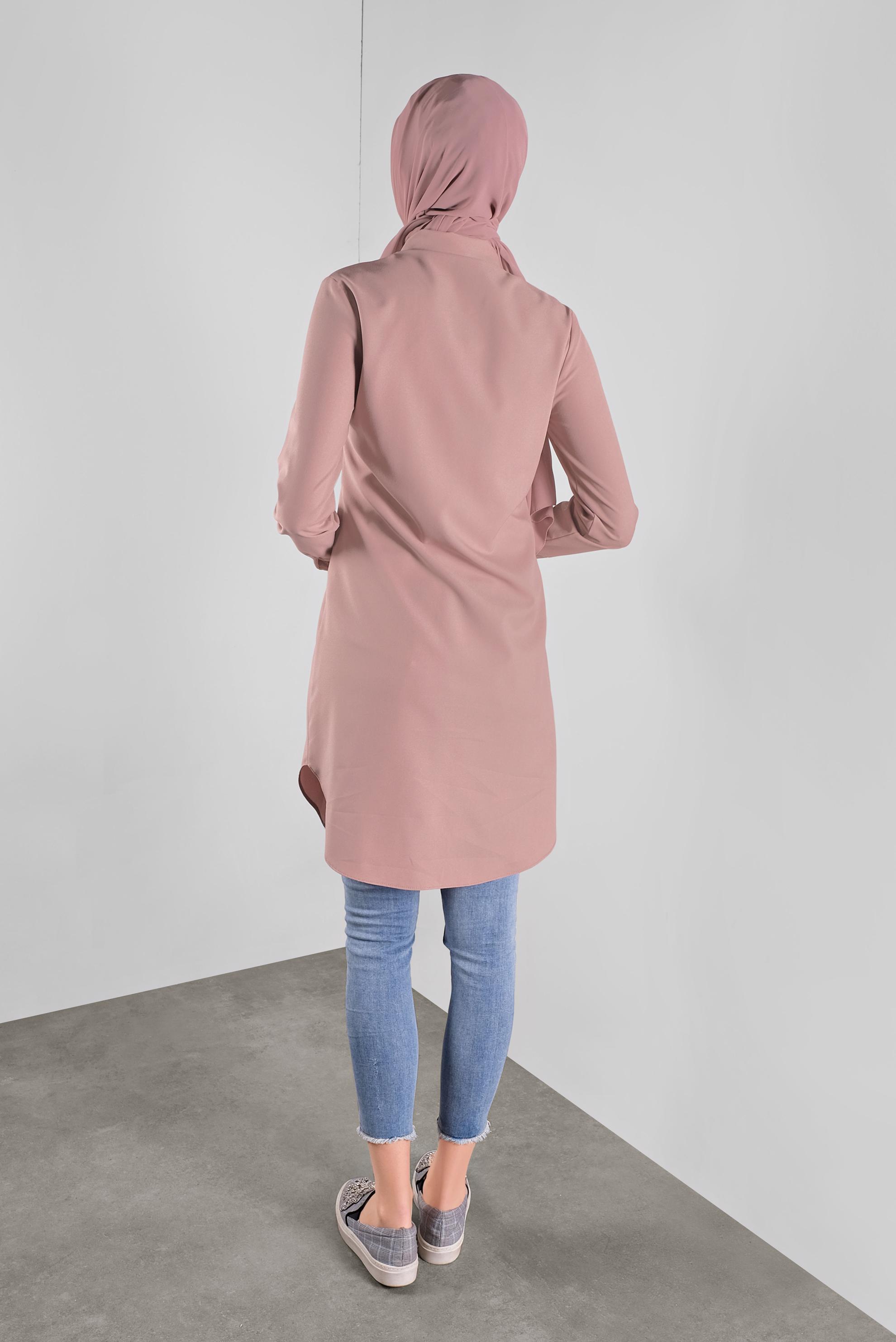 Tesettür giyim PUDRA GİZLİ DÜĞMELİ TUNİK 41228 