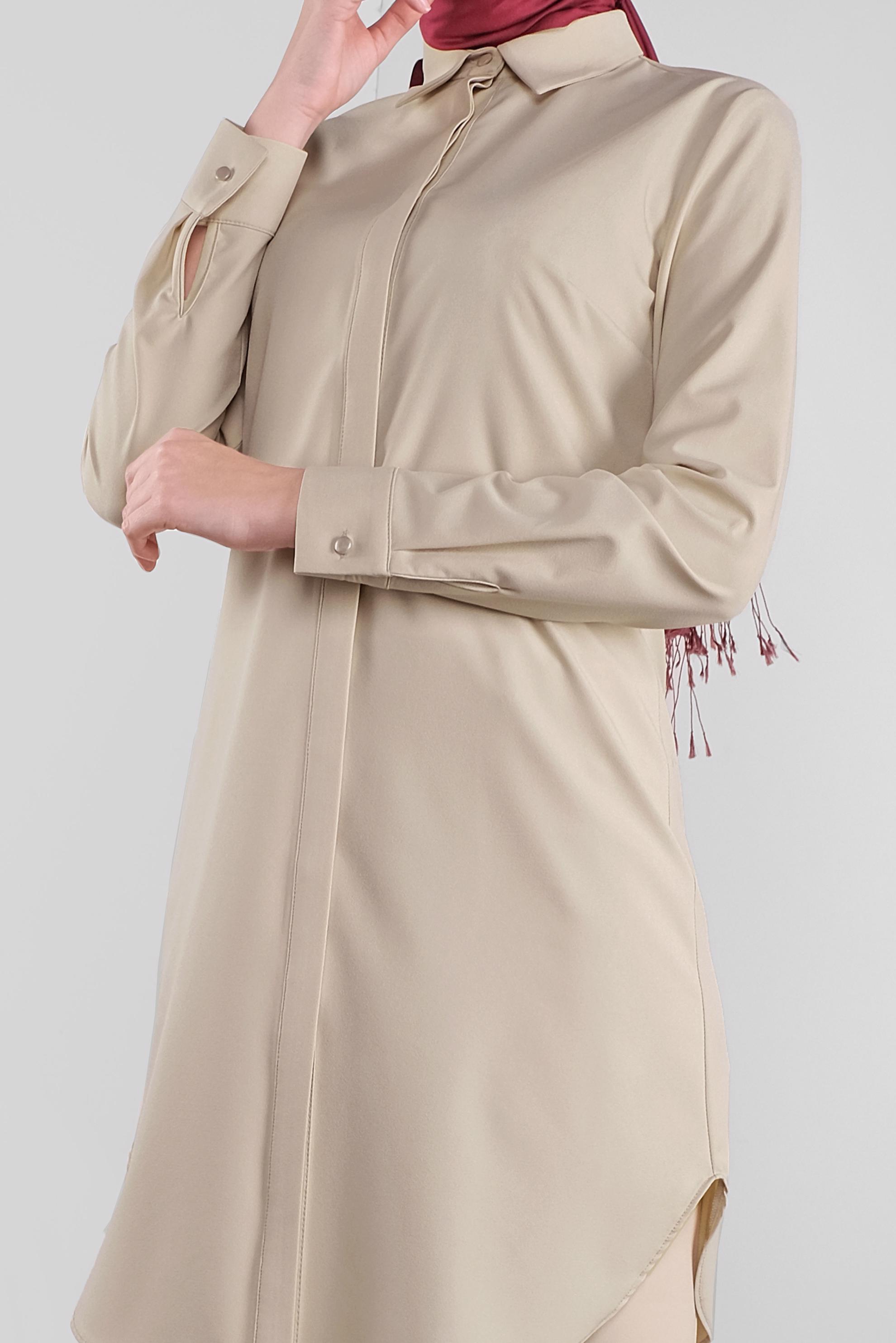 Tesettür giyim EKRU GİZLİ DÜĞMELİ TUNİK 41228 