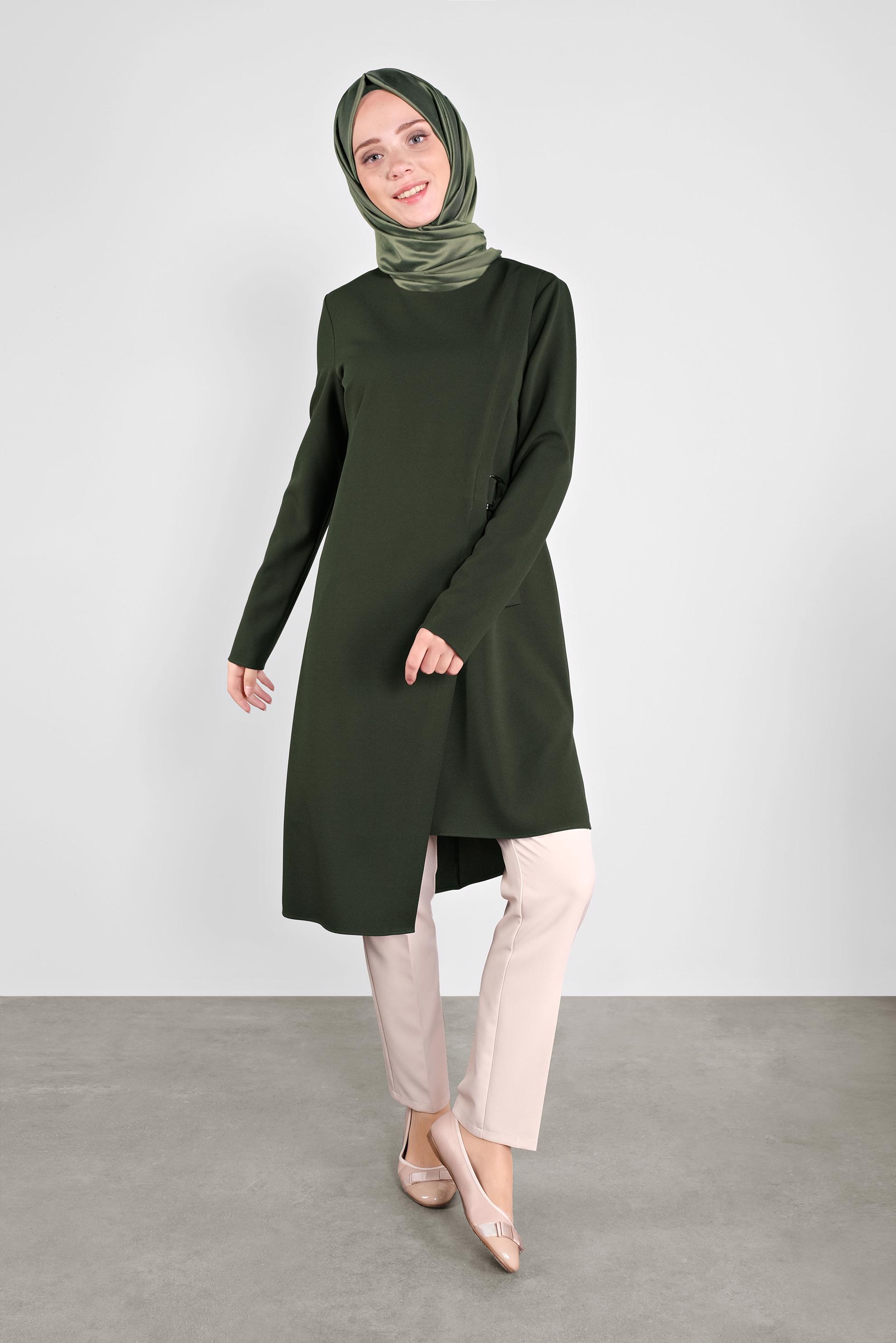 Tesettür giyim HAKİ METAL AKSESUARLI TUNİK 41229 