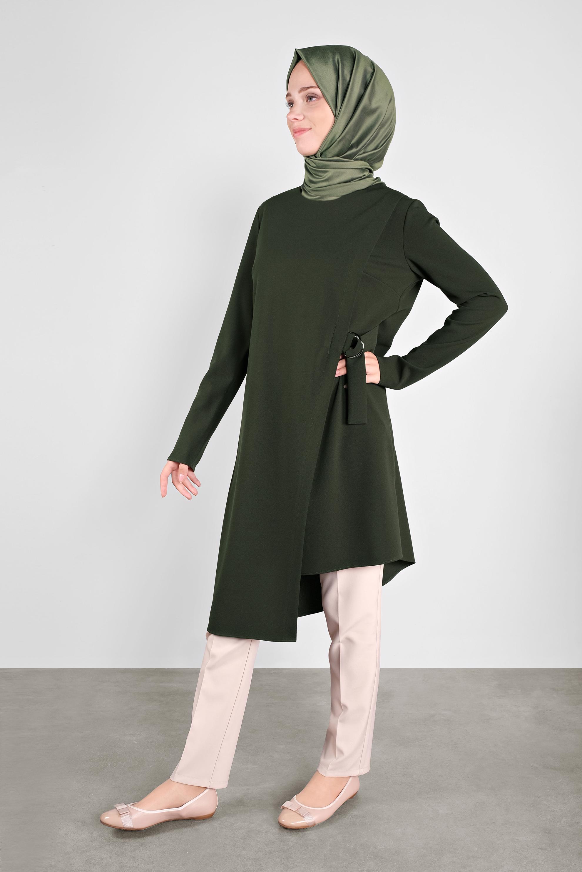 Tesettür giyim HAKİ METAL AKSESUARLI TUNİK 41229 