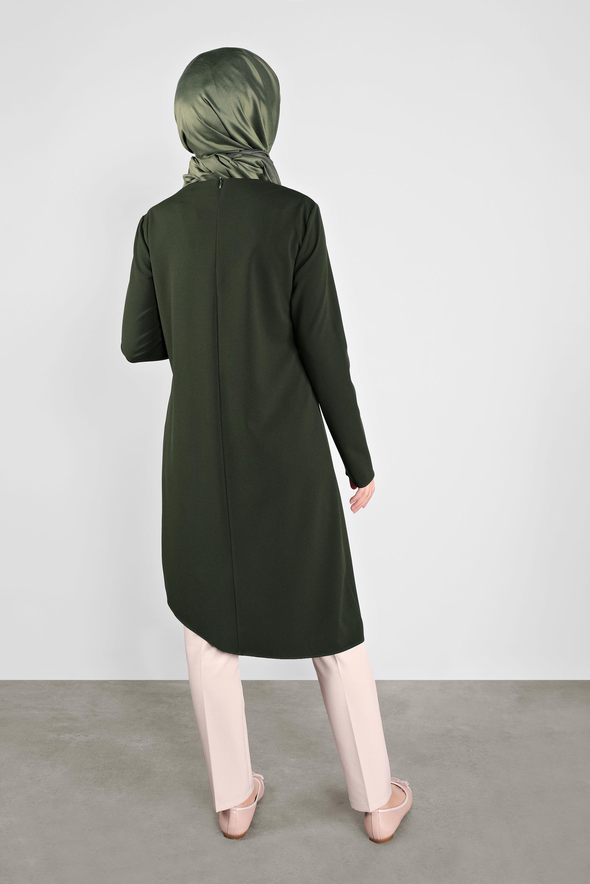 Tesettür giyim HAKİ METAL AKSESUARLI TUNİK 41229 