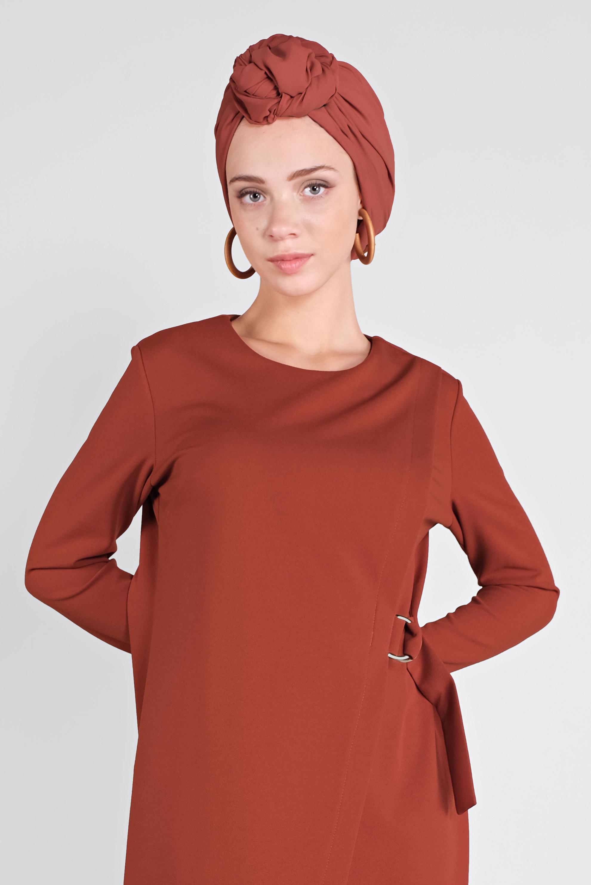 Tesettür giyim TURUNCU METAL AKSESUARLI TUNİK 41229 