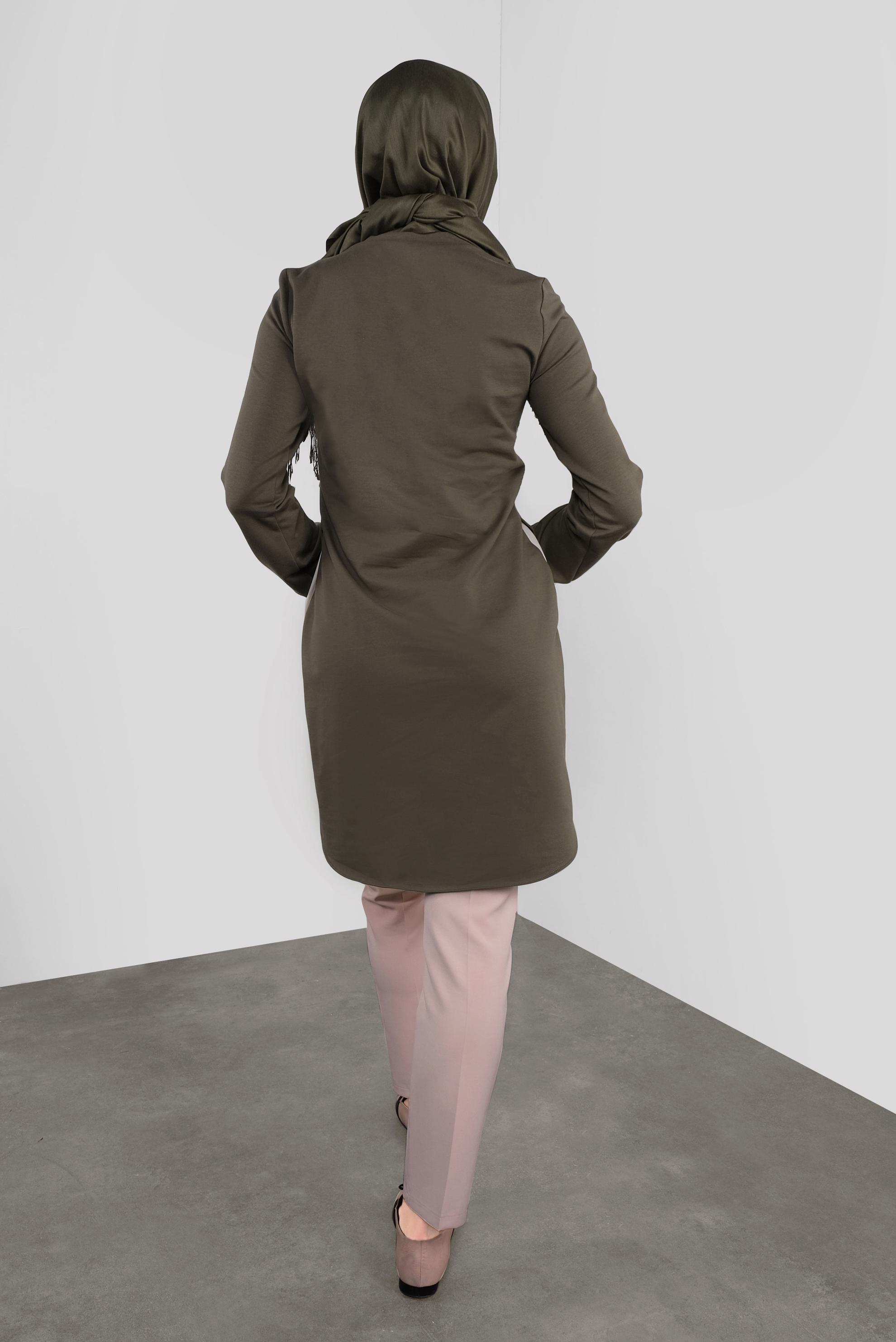 Tesettür giyim HAKİ YAZI BASKILI  BAĞCIKLI TUNİK 41230 