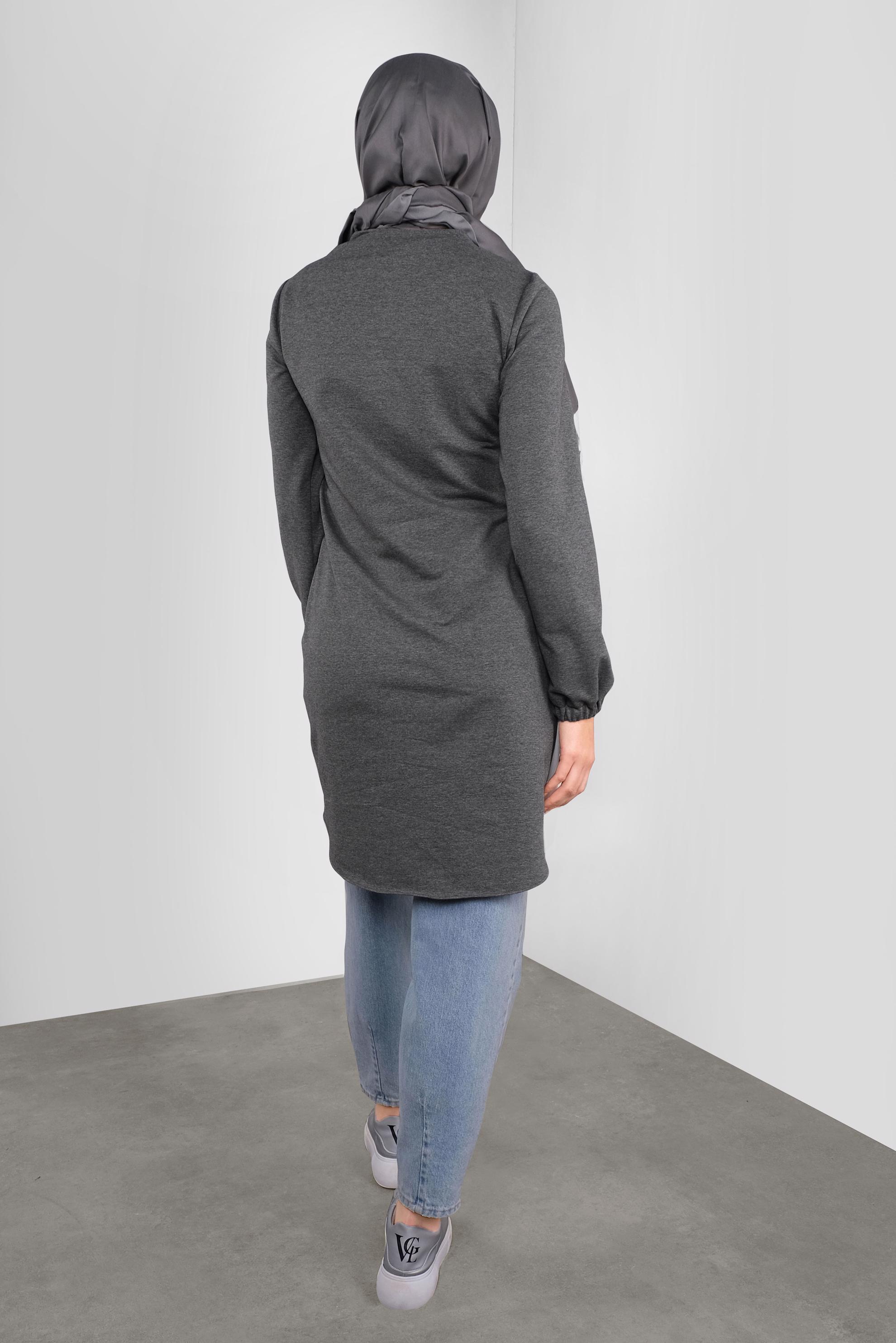 Tesettür giyim GRİ YAZI BASKILI  BAĞCIKLI TUNİK 41230 