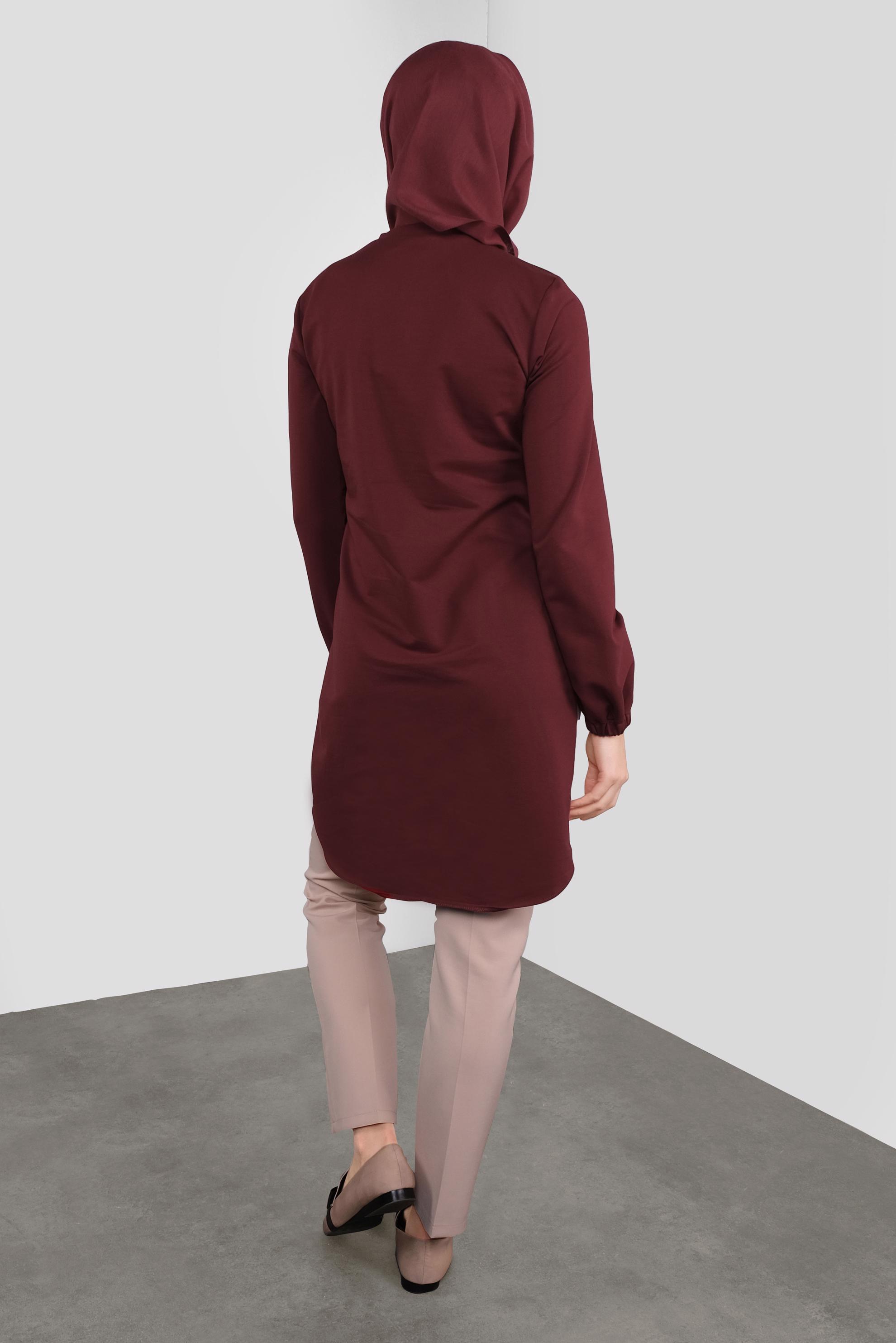 Tesettür giyim BORDO YAZI BASKILI  BAĞCIKLI TUNİK 41230 