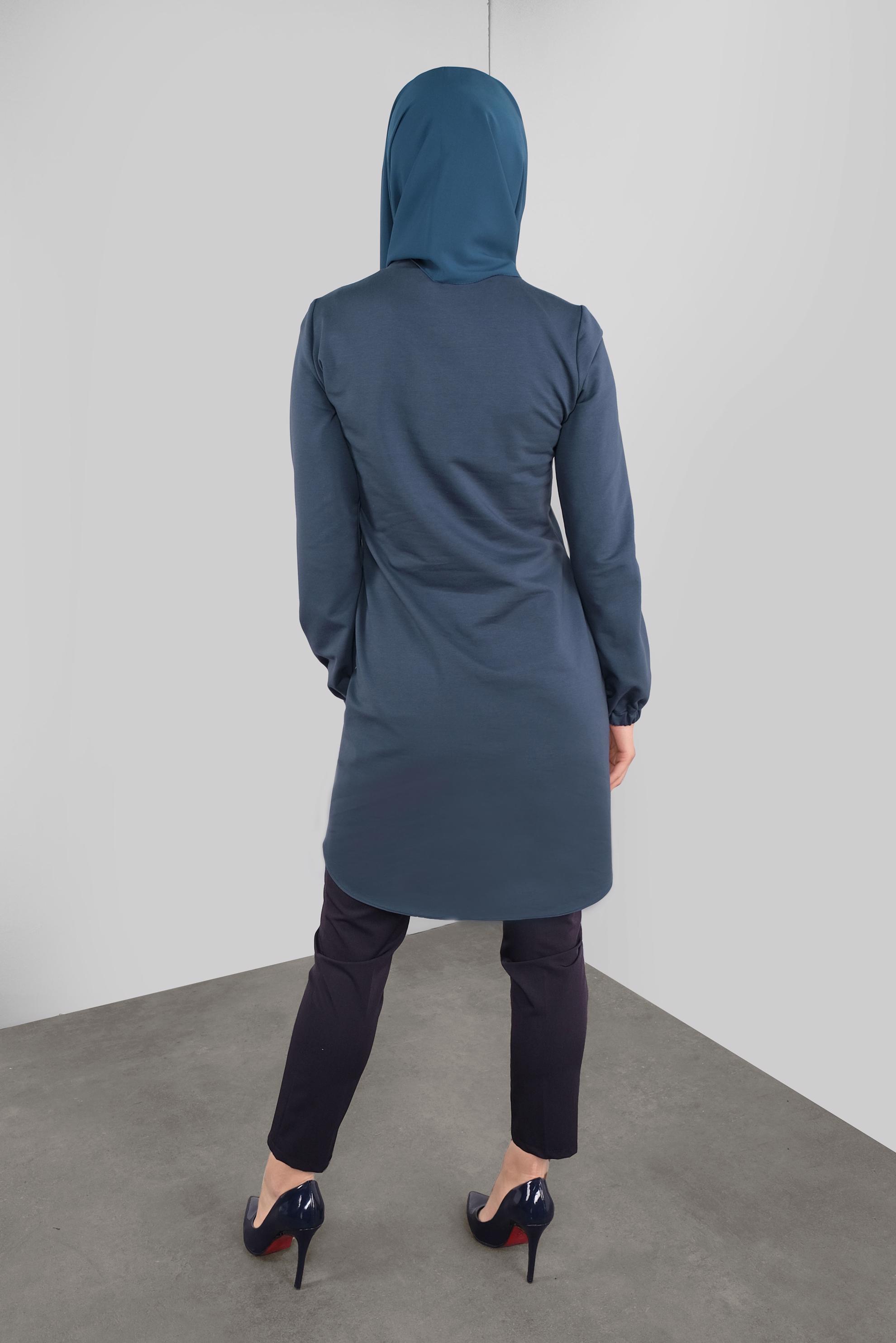 Tesettür giyim MAVİ YAZI BASKILI  BAĞCIKLI TUNİK 41230 