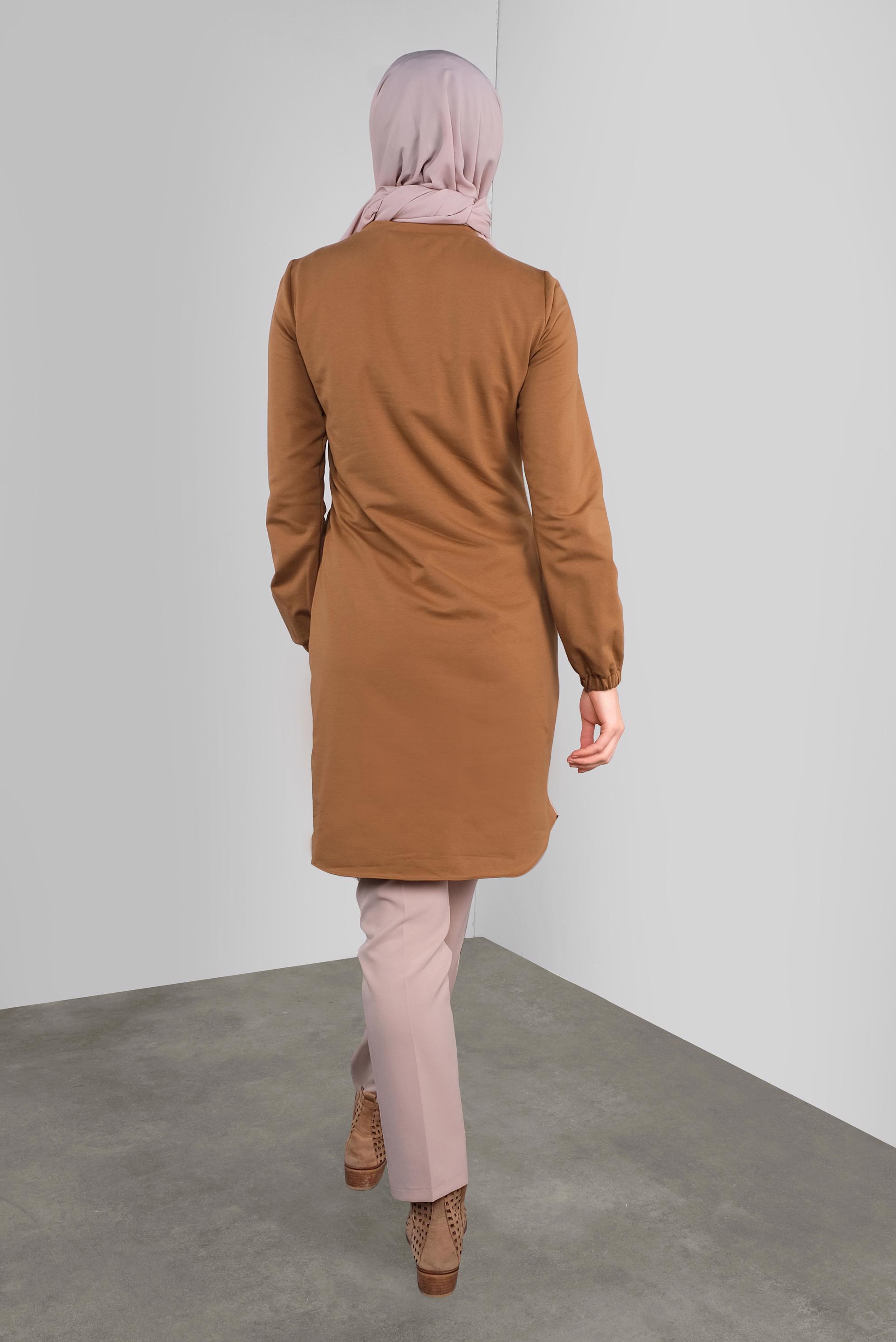 Tesettür giyim KAHVE YAZI BASKILI  BAĞCIKLI TUNİK 41230 