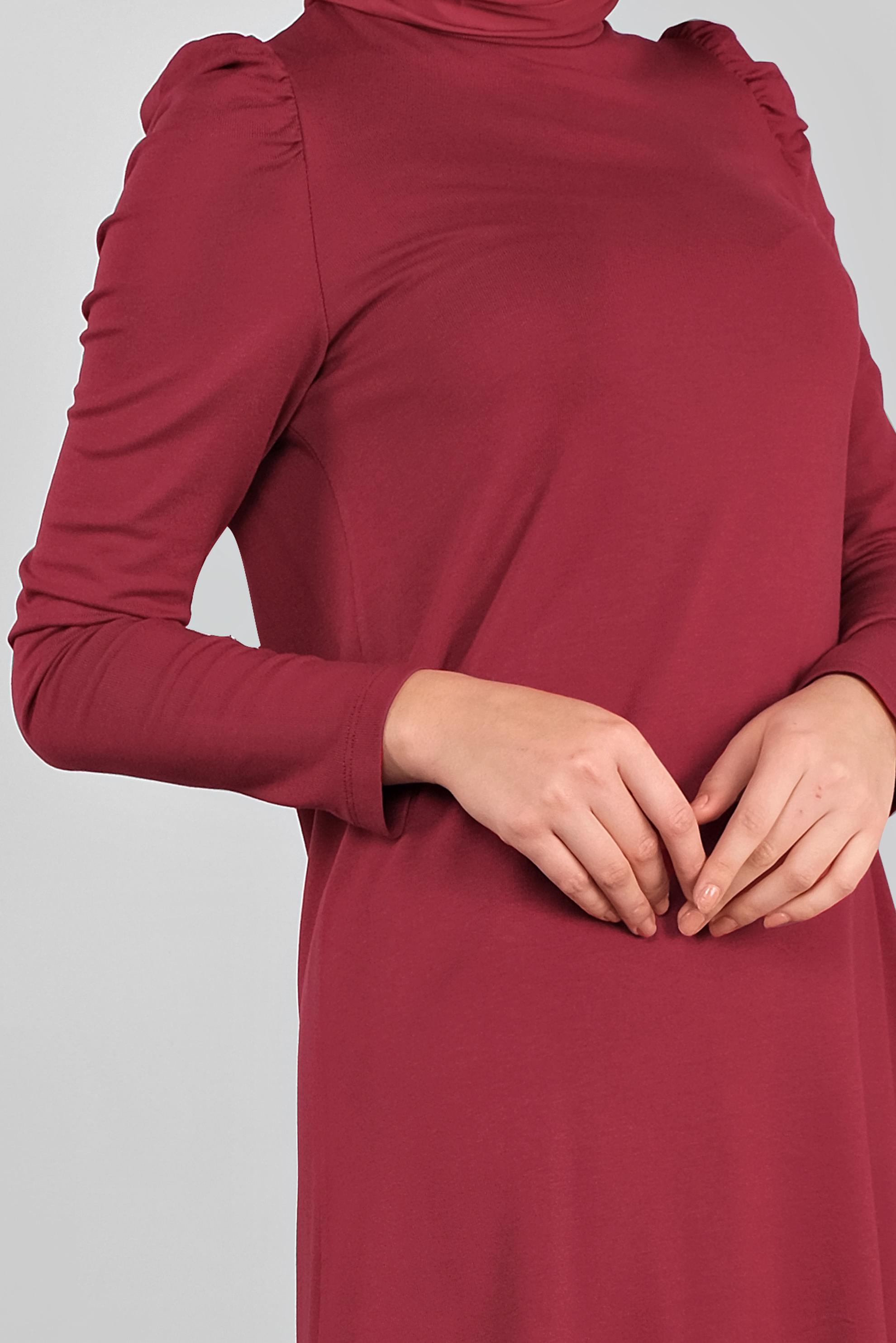 Tesettür giyim KIRMIZI OMUZLARI VOLANLI BOĞAZLI TUNİK 41233 