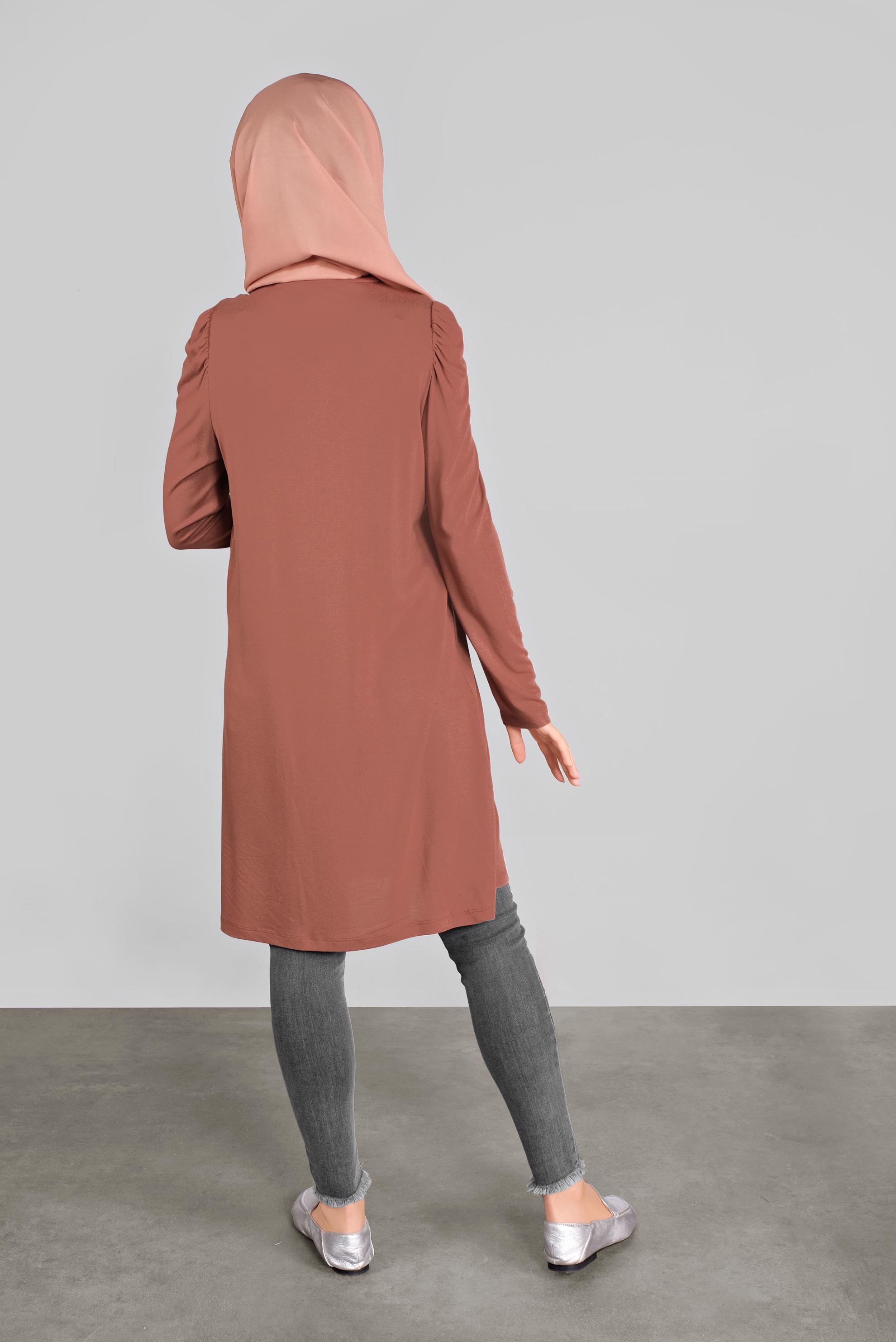 Tesettür giyim TURUNCU OMUZLARI VOLANLI BOĞAZLI TUNİK 41233 