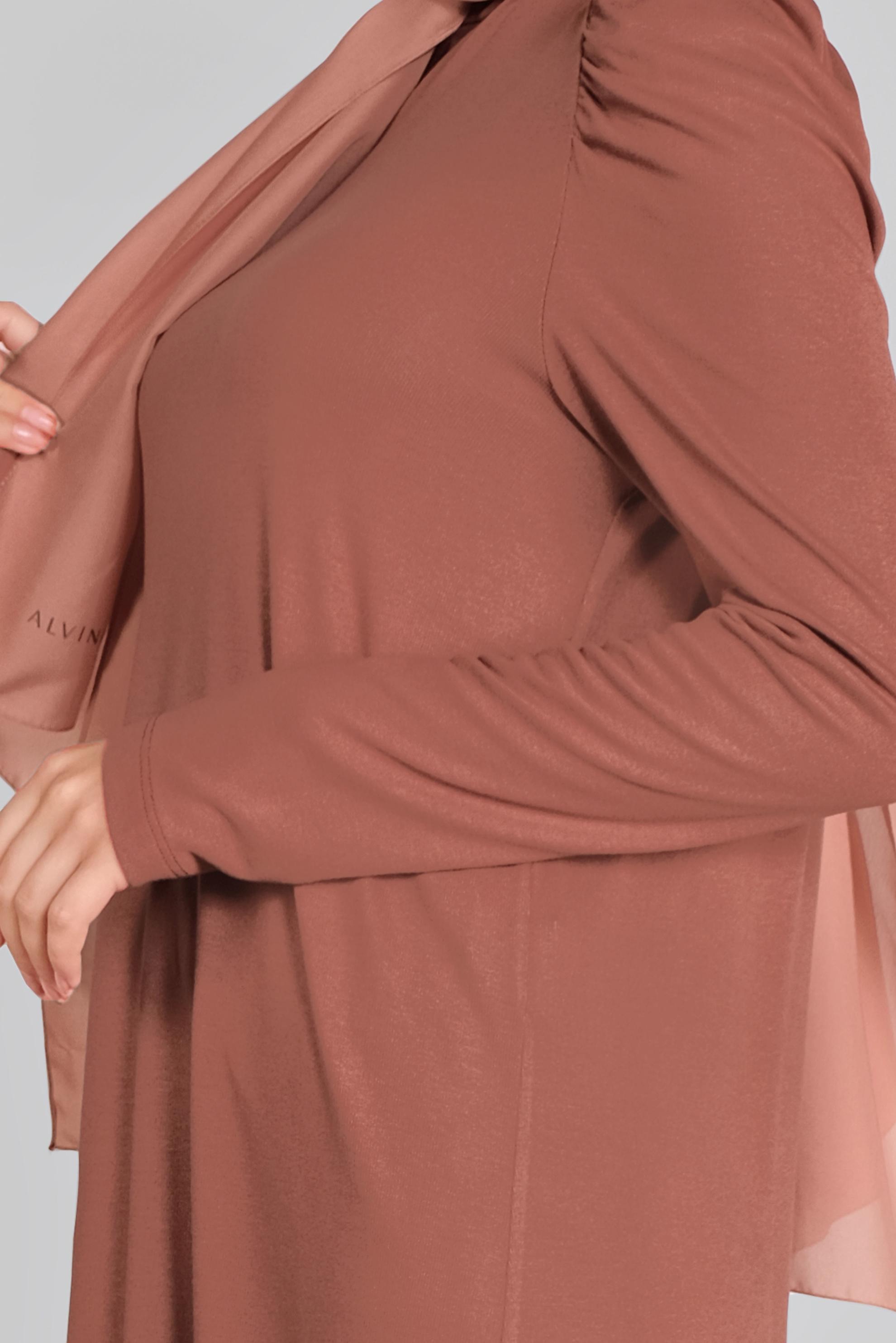 Tesettür giyim TURUNCU OMUZLARI VOLANLI BOĞAZLI TUNİK 41233 