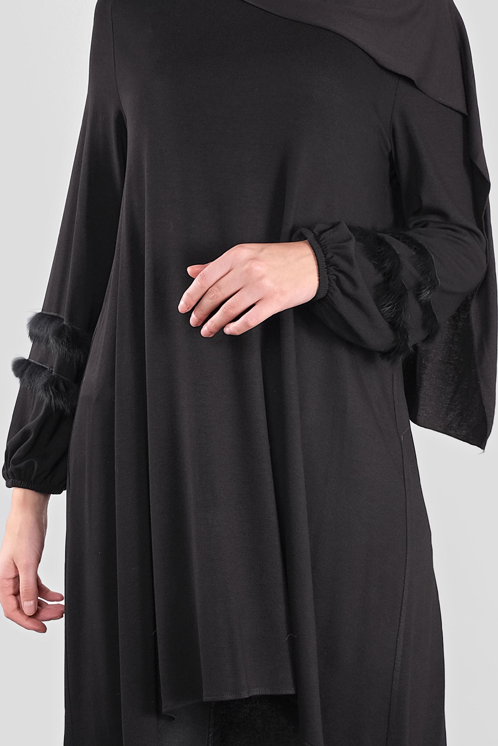 Tesettür giyim SİYAH KOLLARI ŞERİT TÜY DETAYLI SALAŞ TUNİK 41234