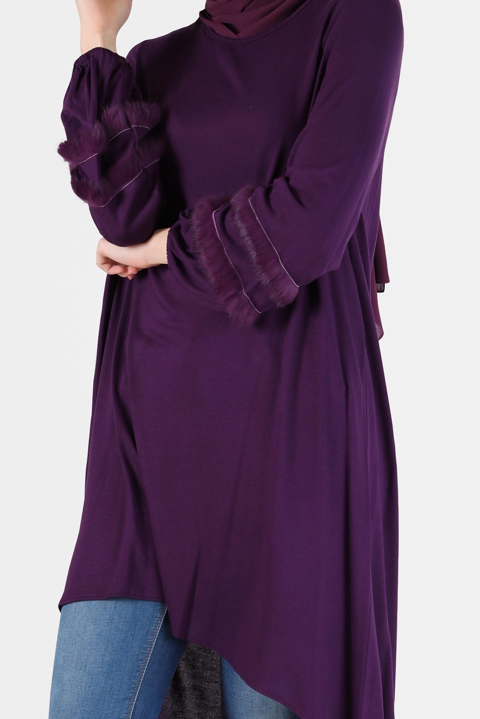 Tesettür giyim MOR KOLLARI ŞERİT TÜY DETAYLI SALAŞ TUNİK 41234