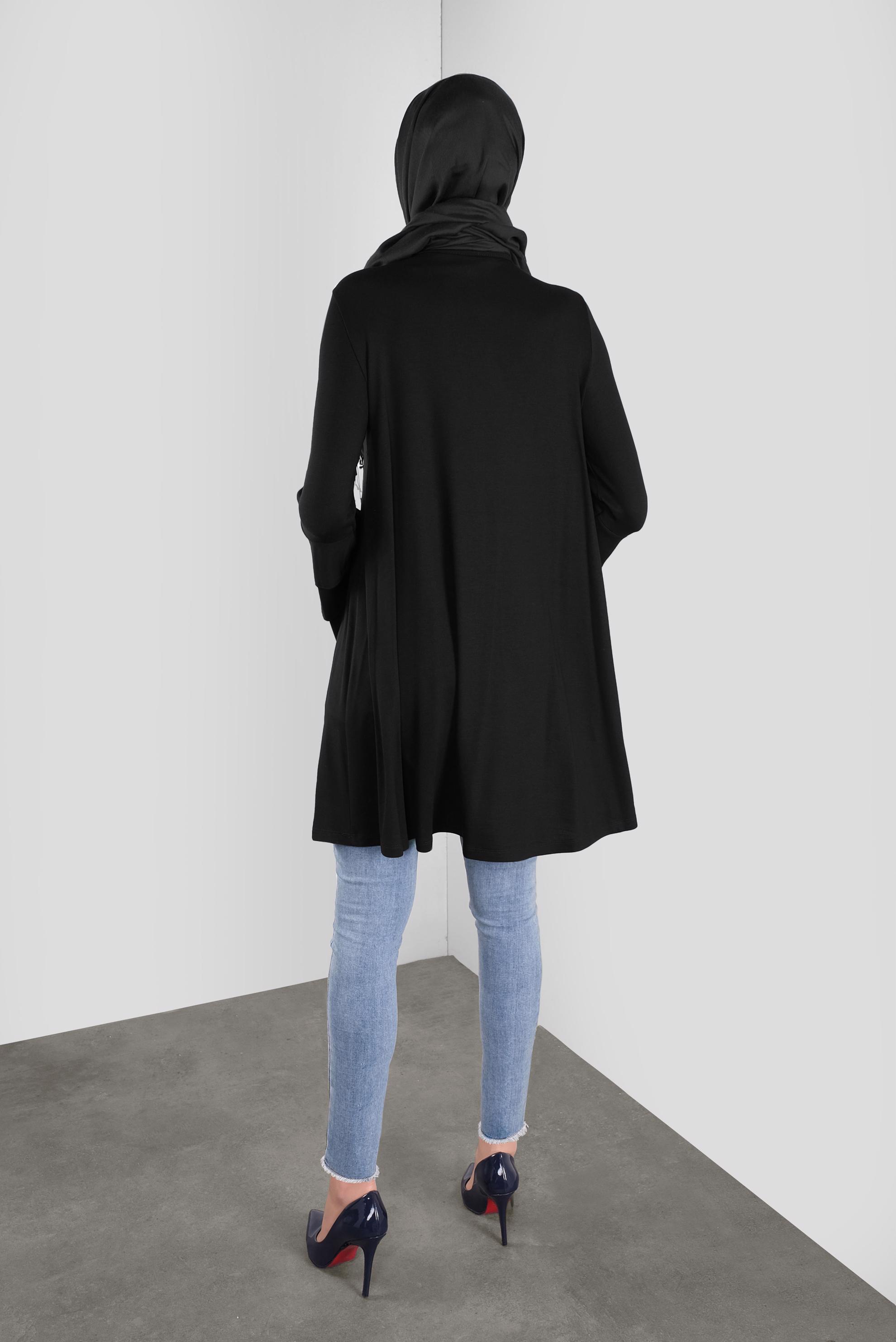 Tesettür giyim SİYAH VOLANLI KOL DETAYLI TUNİK 41235