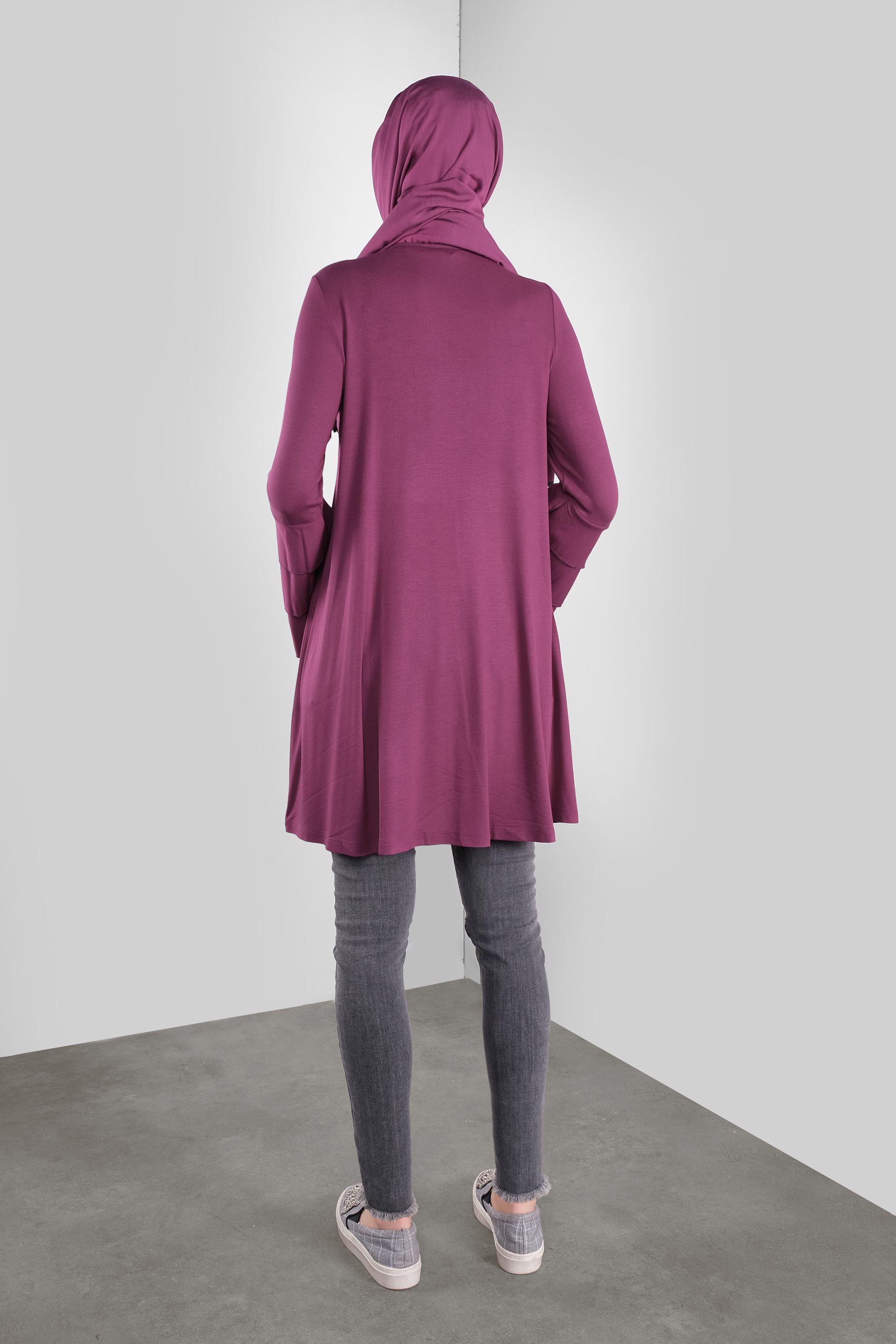 Tesettür giyim FUŞYA VOLANLI KOL DETAYLI TUNİK 41235