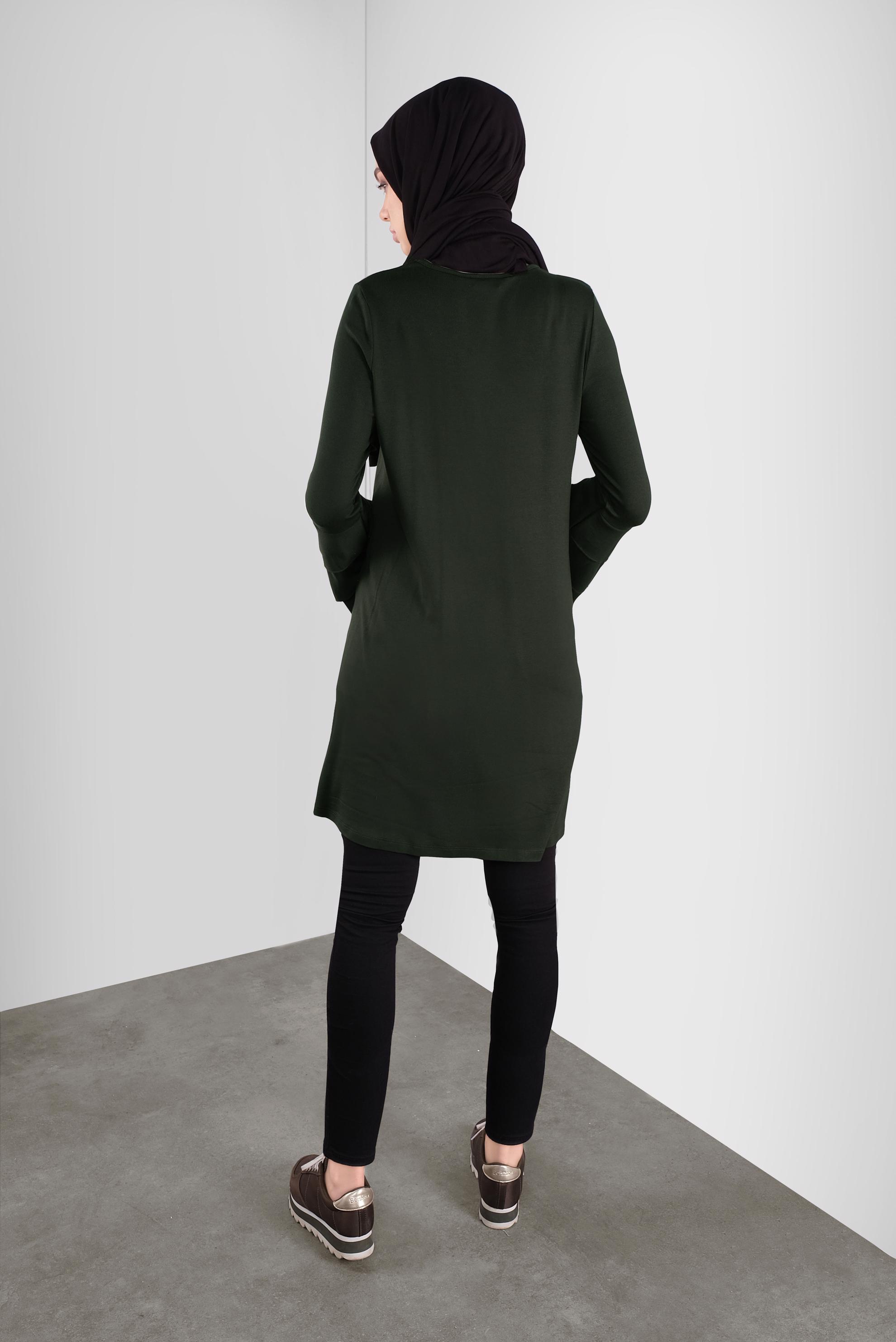 Tesettür giyim HAKİ VOLANLI KOL DETAYLI TUNİK 41235