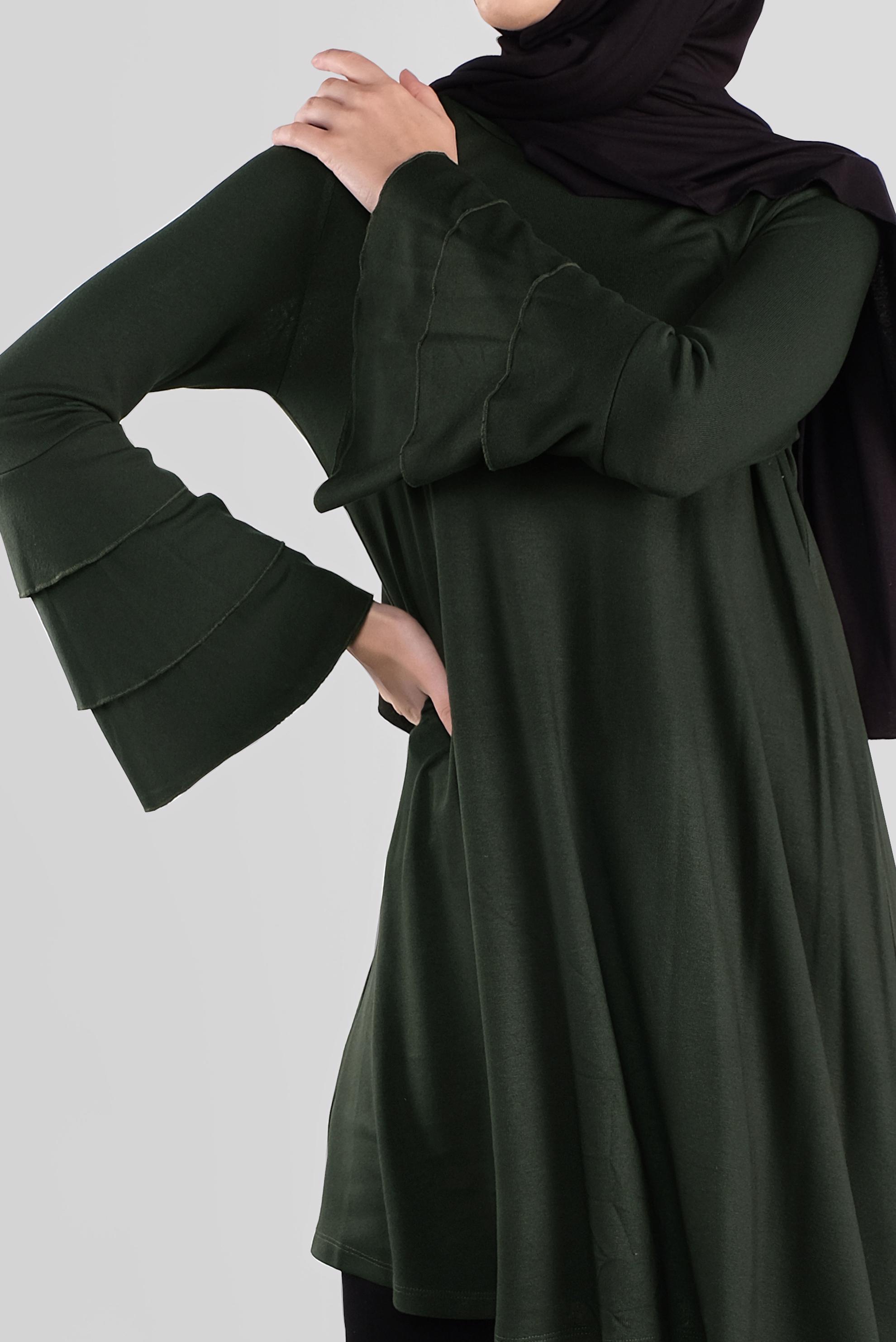 Tesettür giyim HAKİ VOLANLI KOL DETAYLI TUNİK 41235