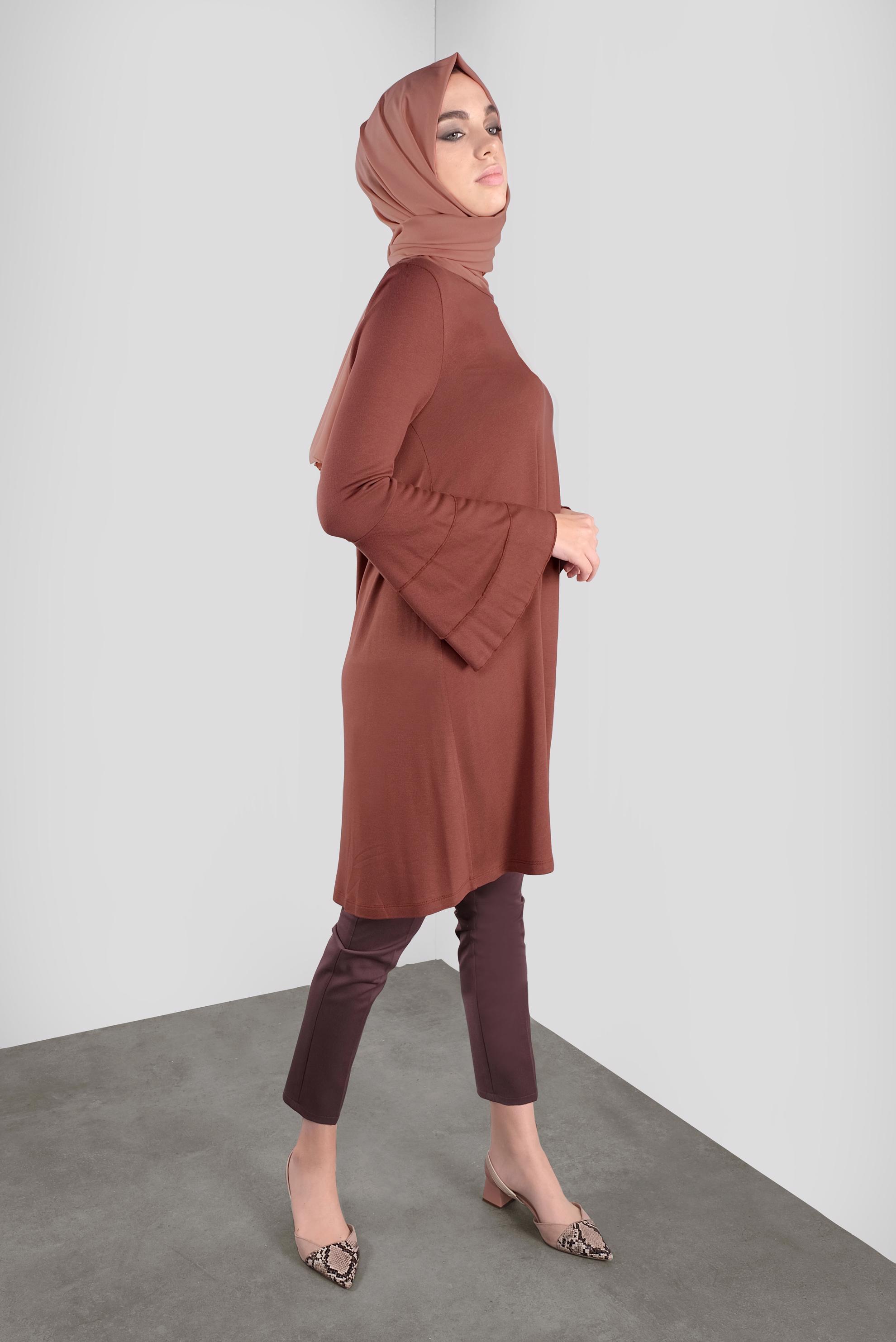 Tesettür giyim TURUNCU VOLANLI KOL DETAYLI TUNİK 41235