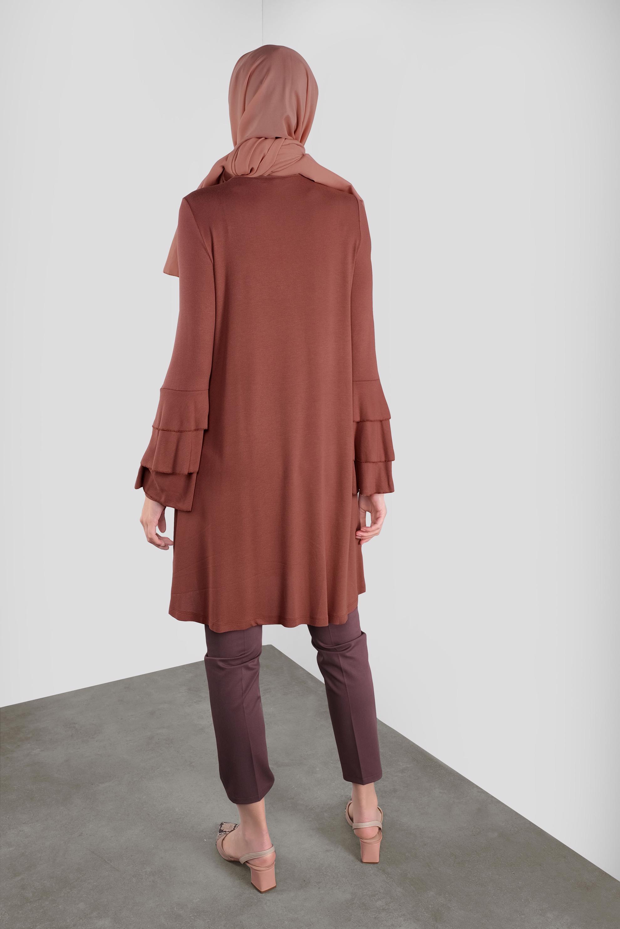 Tesettür giyim TURUNCU VOLANLI KOL DETAYLI TUNİK 41235