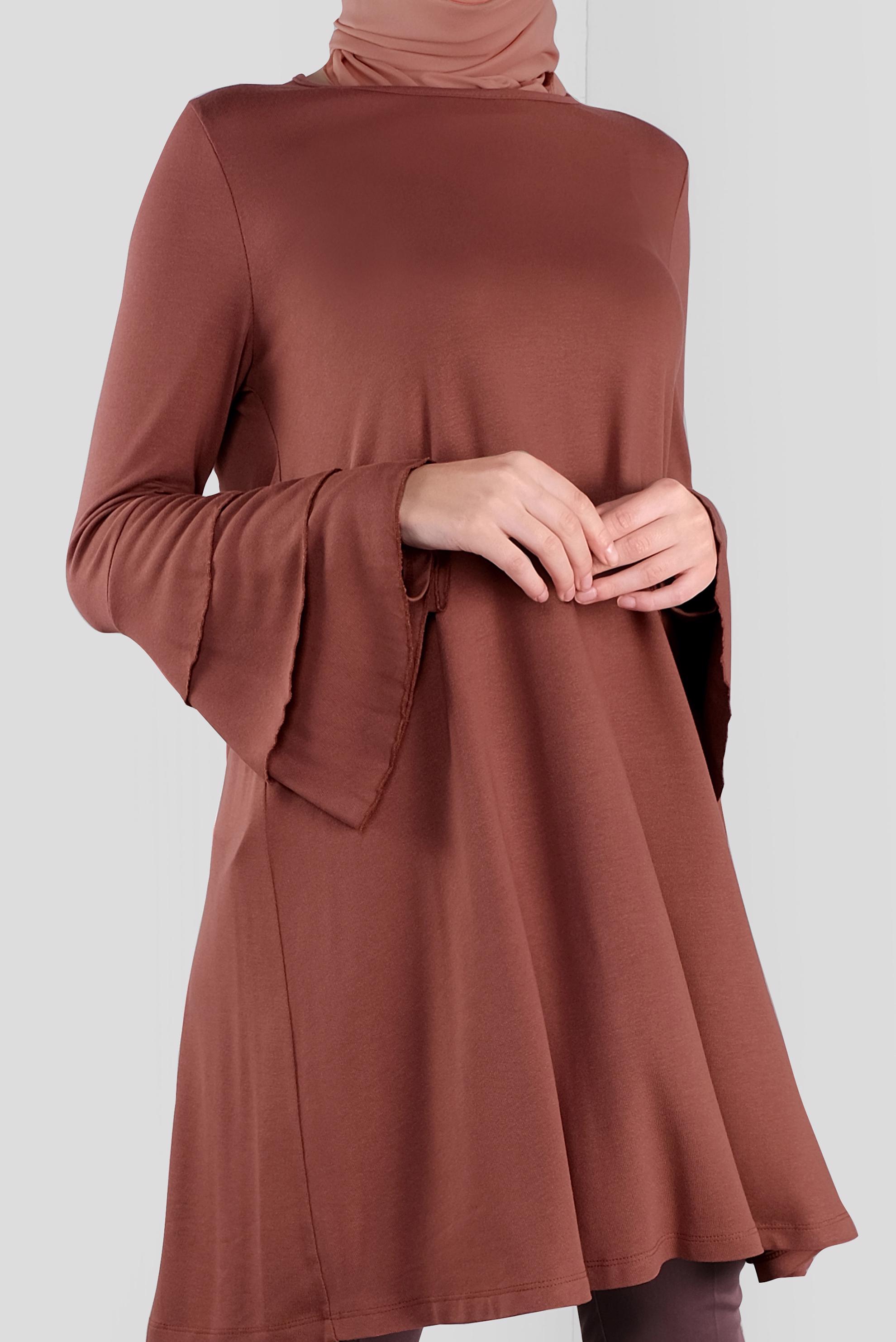 Tesettür giyim TURUNCU VOLANLI KOL DETAYLI TUNİK 41235