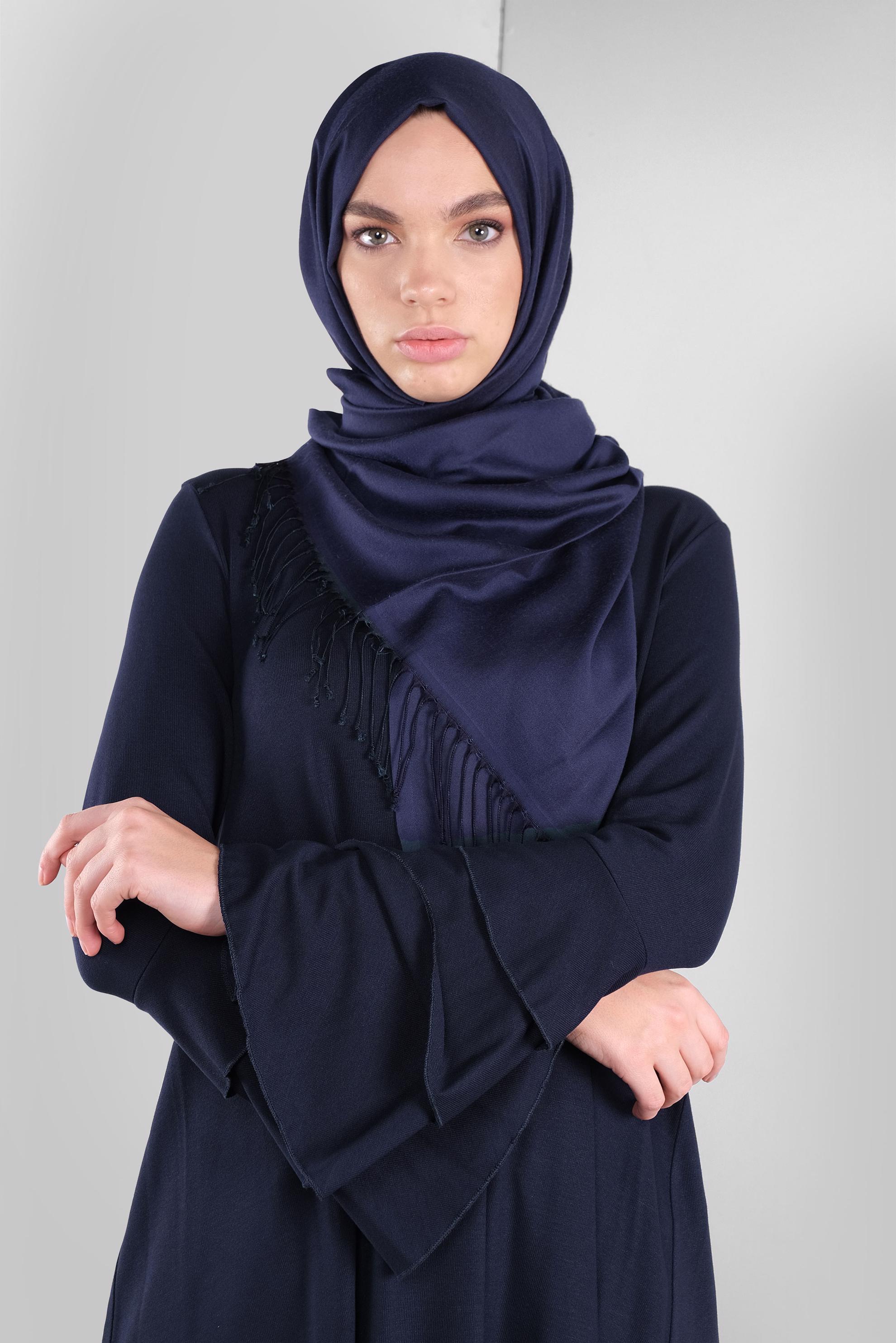 Tesettür giyim LACİVERT VOLANLI KOL DETAYLI TUNİK 41235