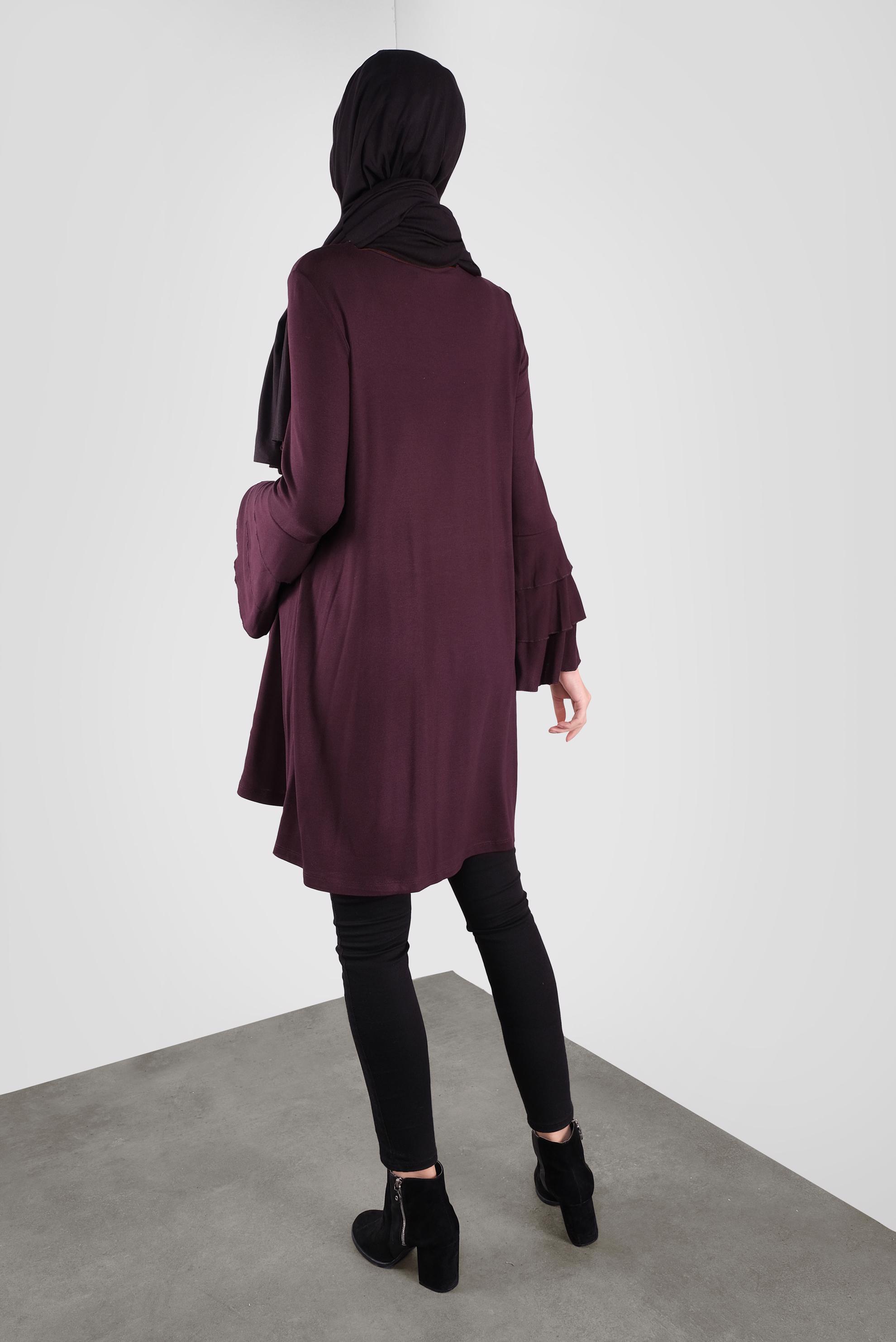 Tesettür giyim BORDO VOLANLI KOL DETAYLI TUNİK 41235