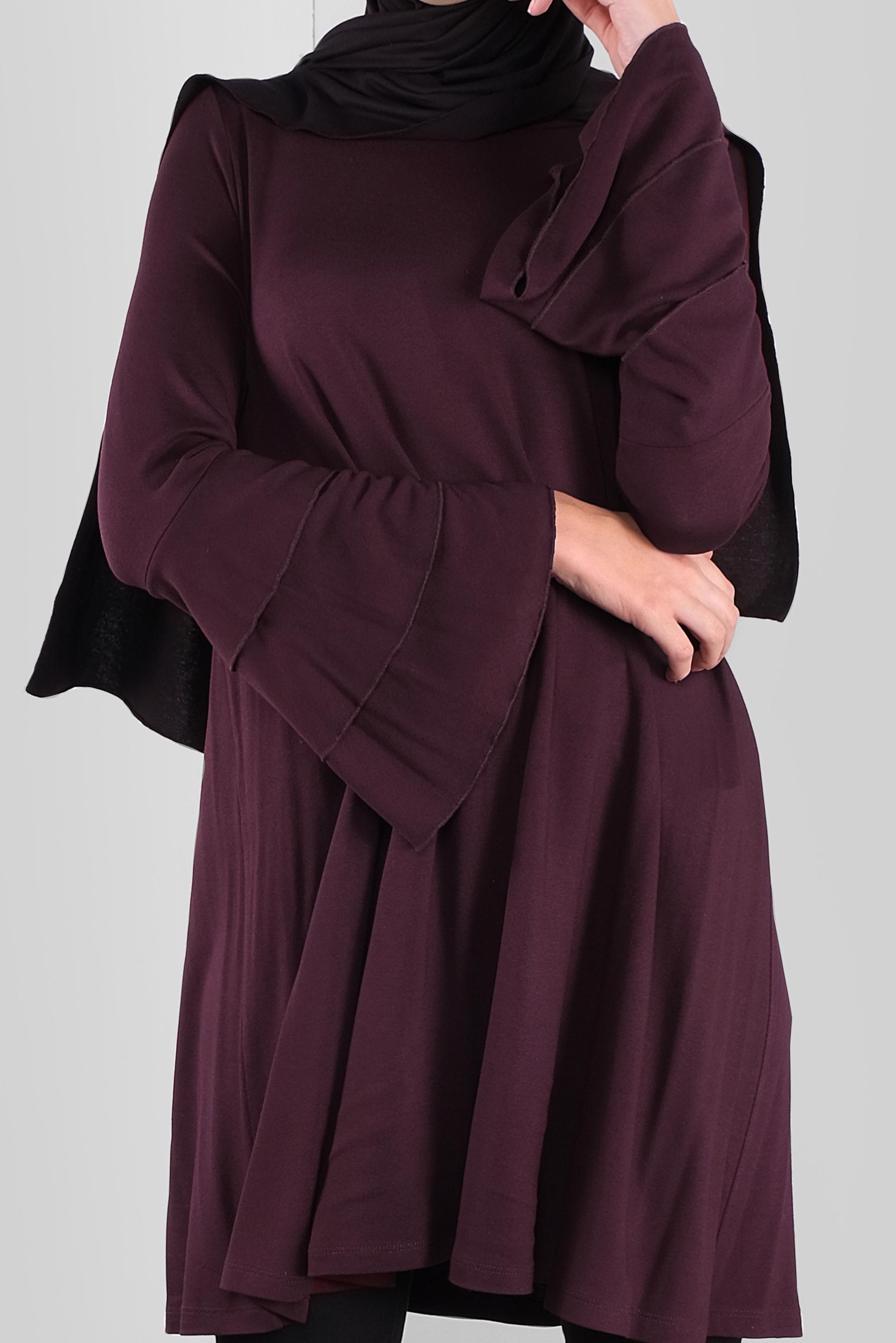 Tesettür giyim BORDO VOLANLI KOL DETAYLI TUNİK 41235