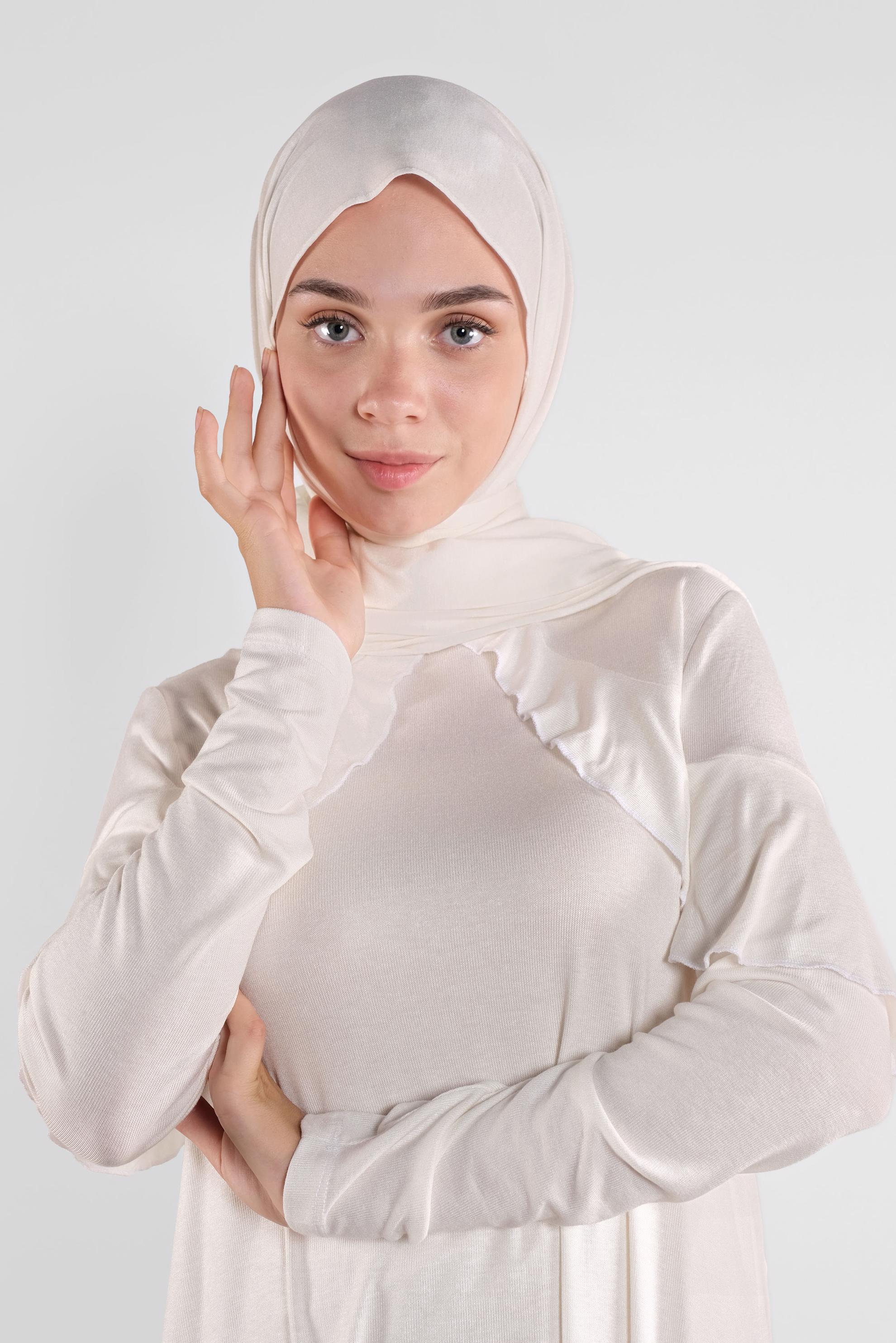 Tesettür giyim BEYAZ YAKA KISMI VOLANLI TUNİK 41237