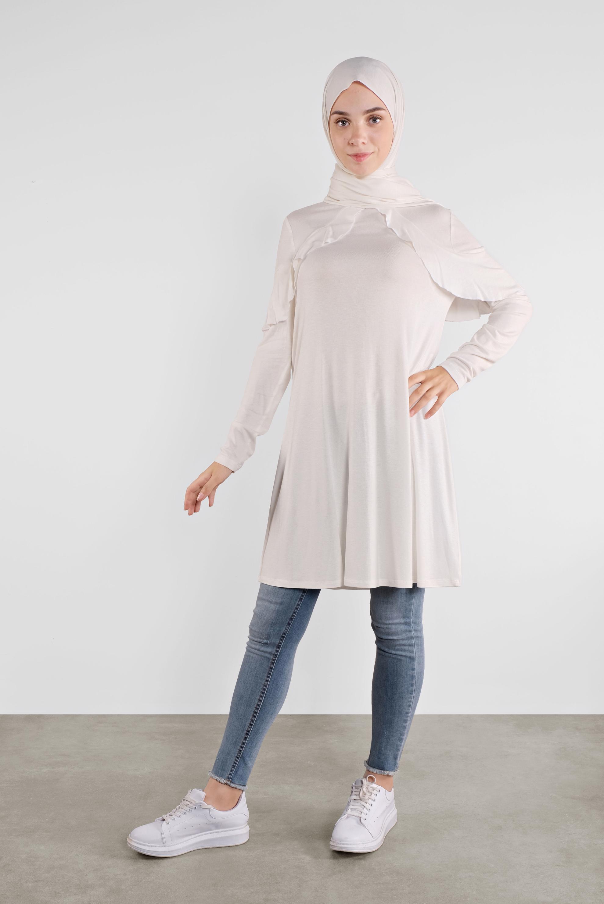 Tesettür giyim BEYAZ YAKA KISMI VOLANLI TUNİK 41237