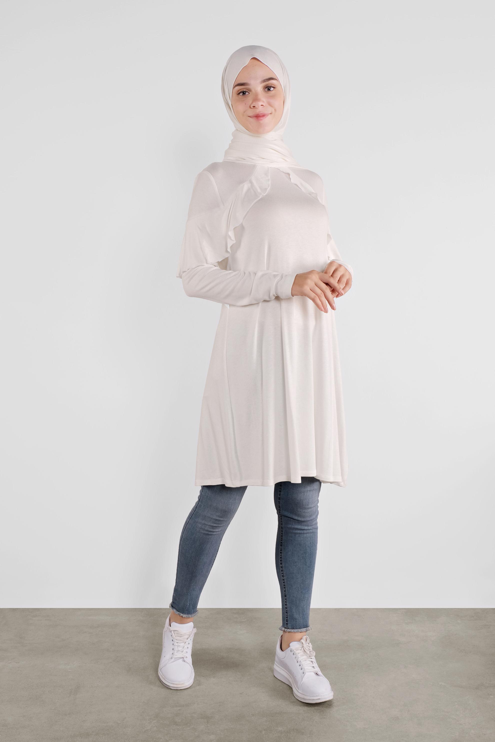 Tesettür giyim BEYAZ YAKA KISMI VOLANLI TUNİK 41237