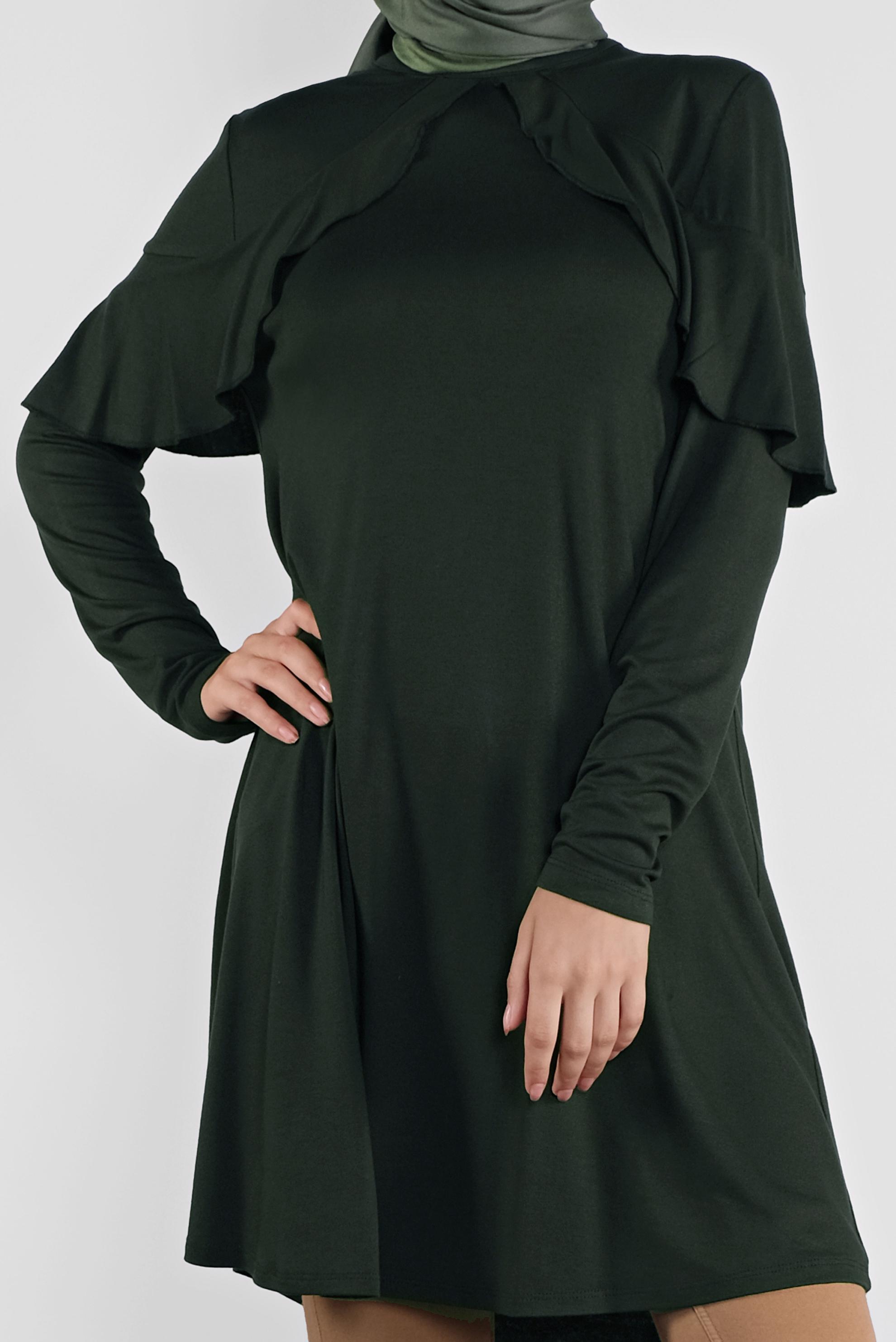 Tesettür giyim HAKİ YAKA KISMI VOLANLI TUNİK 41237