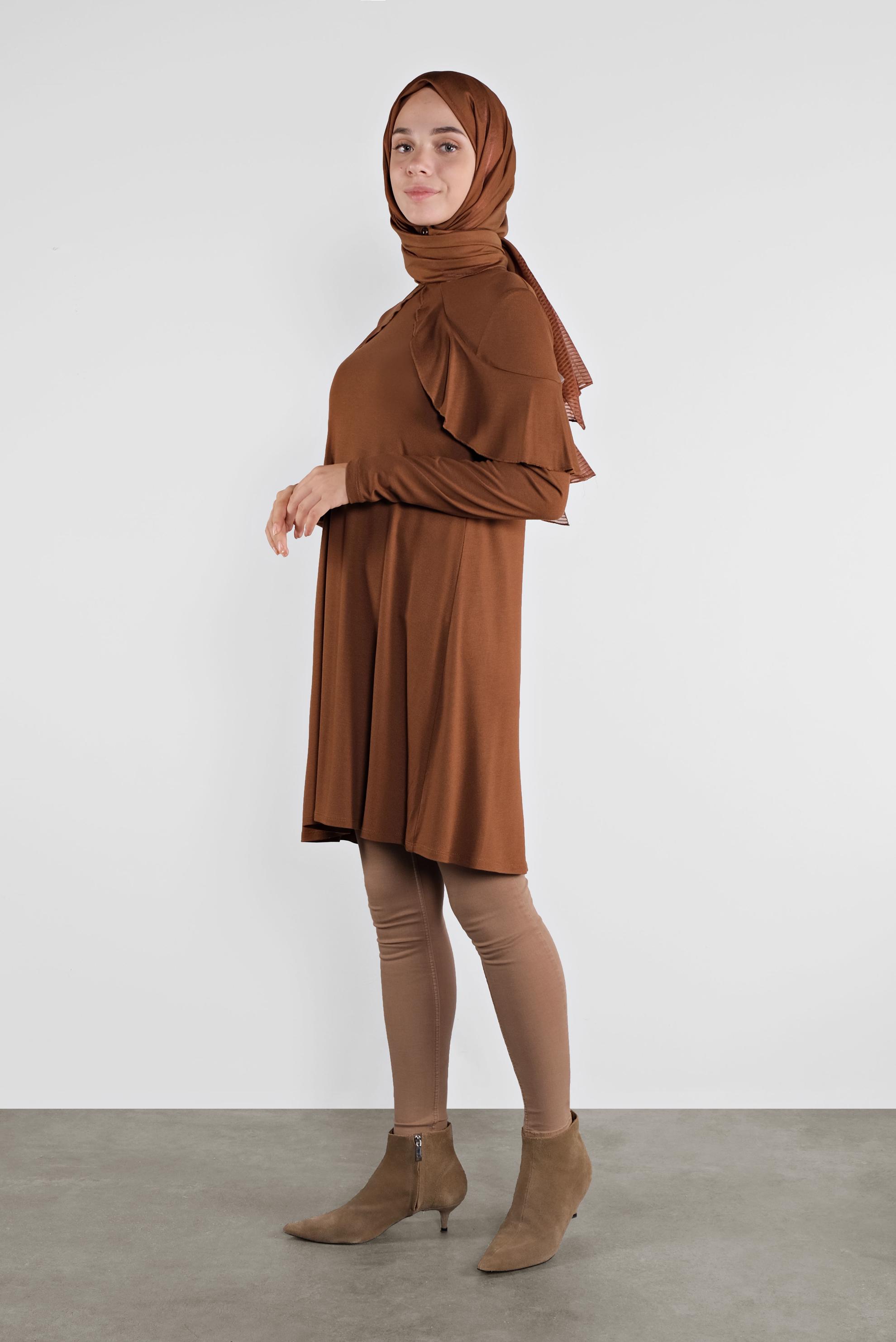 Tesettür giyim KAHVE YAKA KISMI VOLANLI TUNİK 41237
