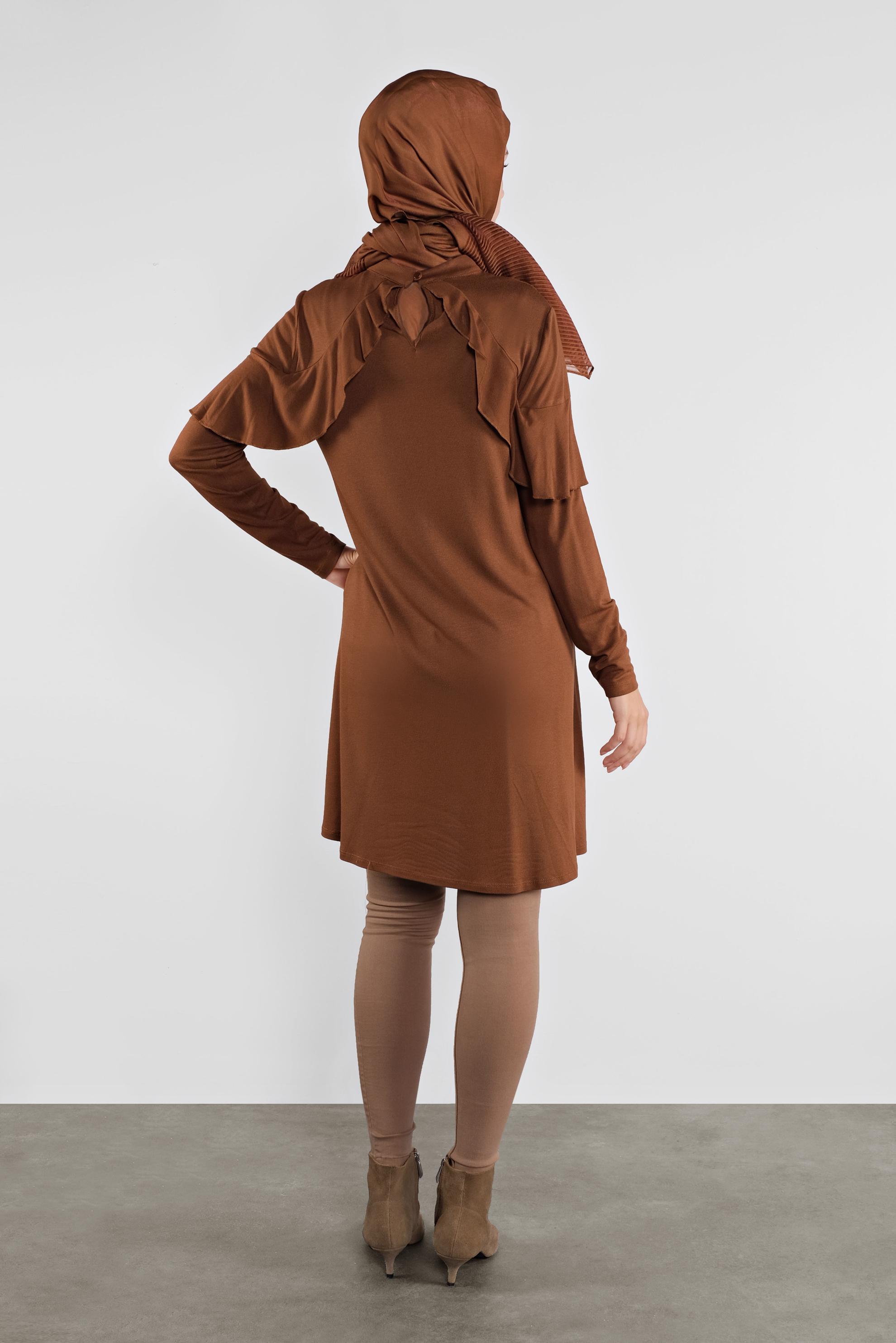 Tesettür giyim KAHVE YAKA KISMI VOLANLI TUNİK 41237