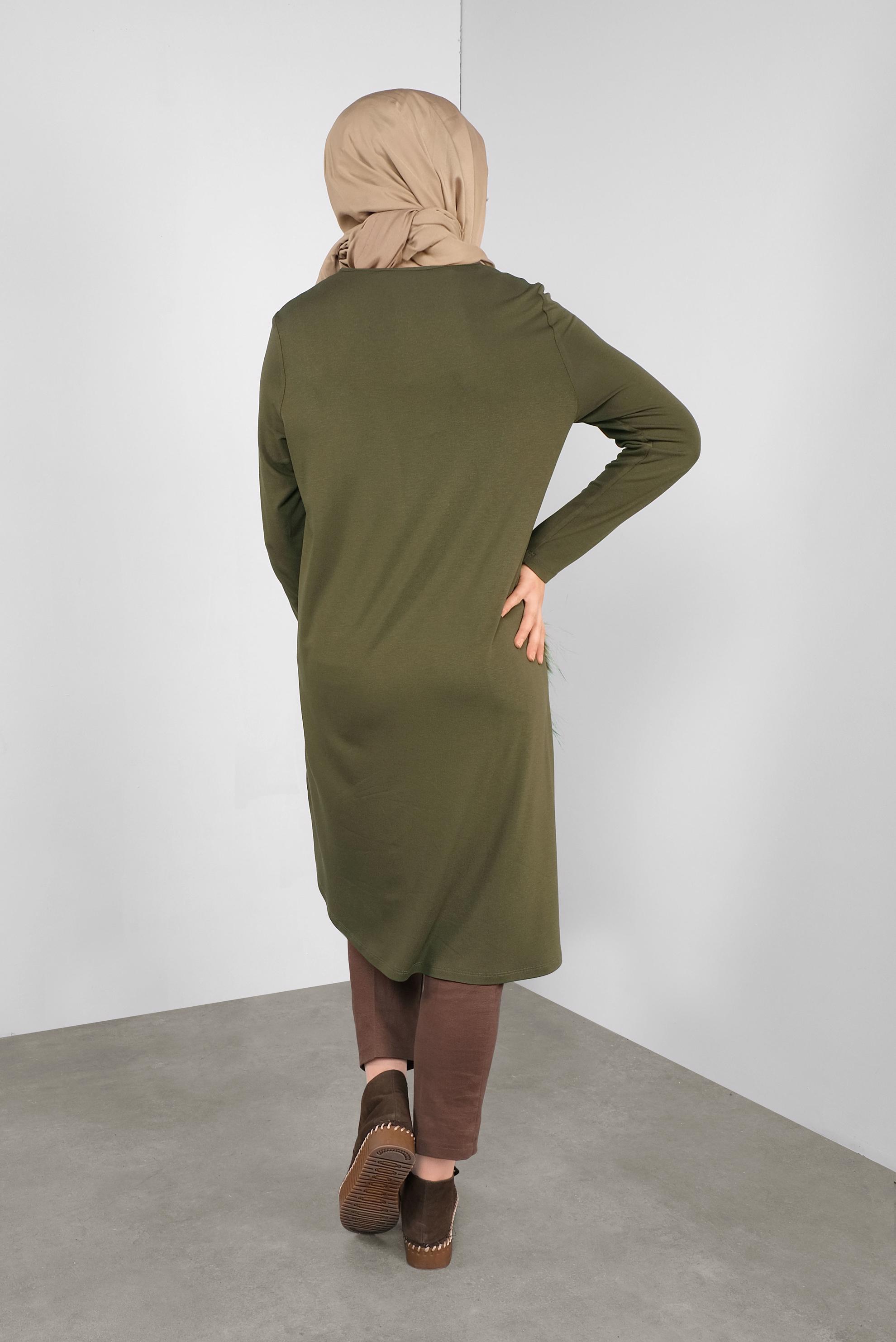 Tesettür giyim HAKİ CEPLERİ KÜRKLÜ TUNİK 41238