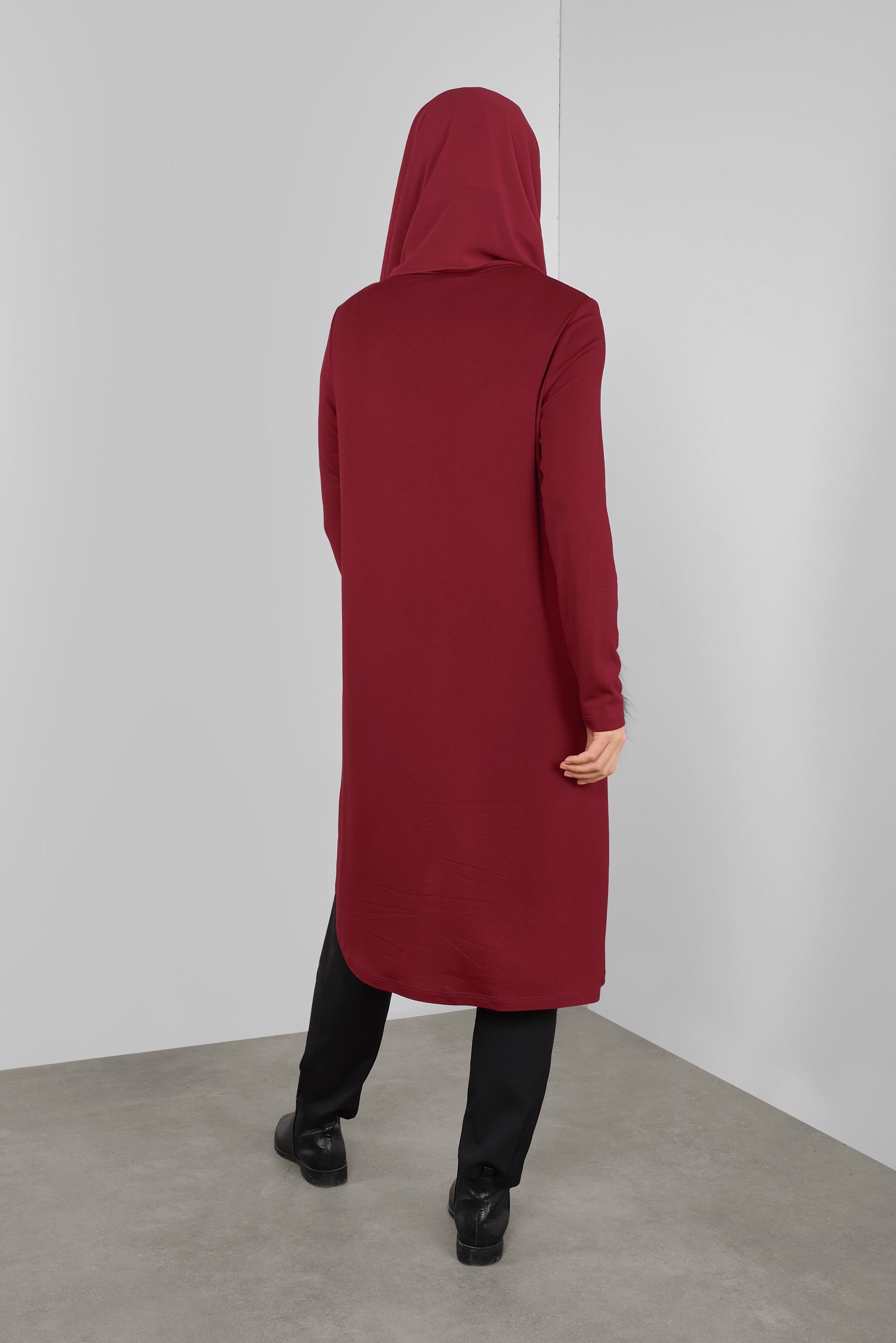 Tesettür giyim BORDO CEPLERİ KÜRKLÜ TUNİK 41238
