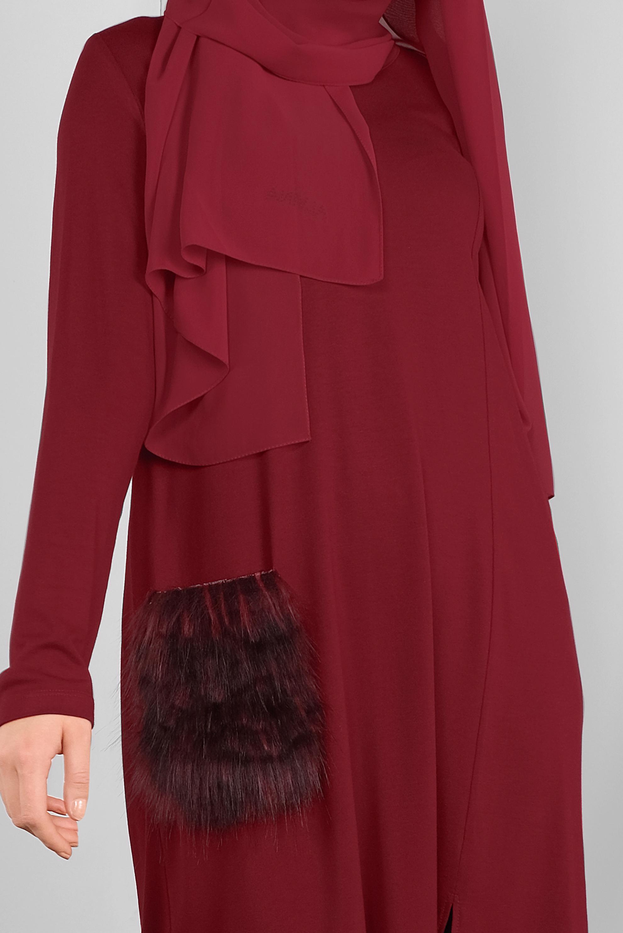 Tesettür giyim BORDO CEPLERİ KÜRKLÜ TUNİK 41238