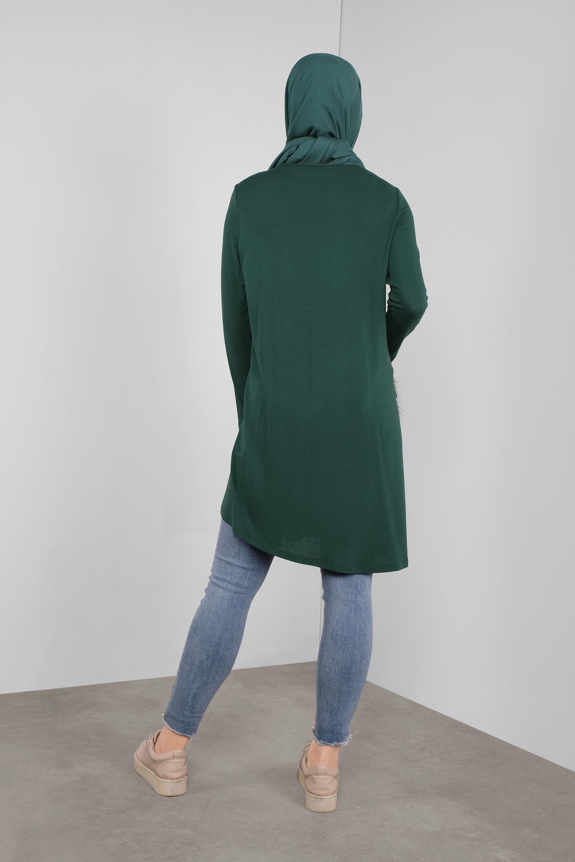 Tesettür giyim MAVİ CEPLERİ KÜRKLÜ TUNİK 41238