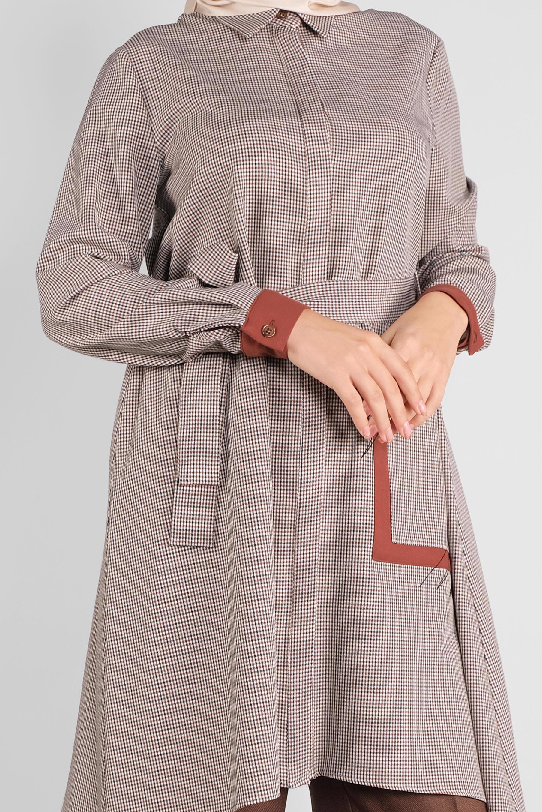 Tesettür giyim KIRMIZI EKOSE DÜĞMELİ TUNİK 41240 