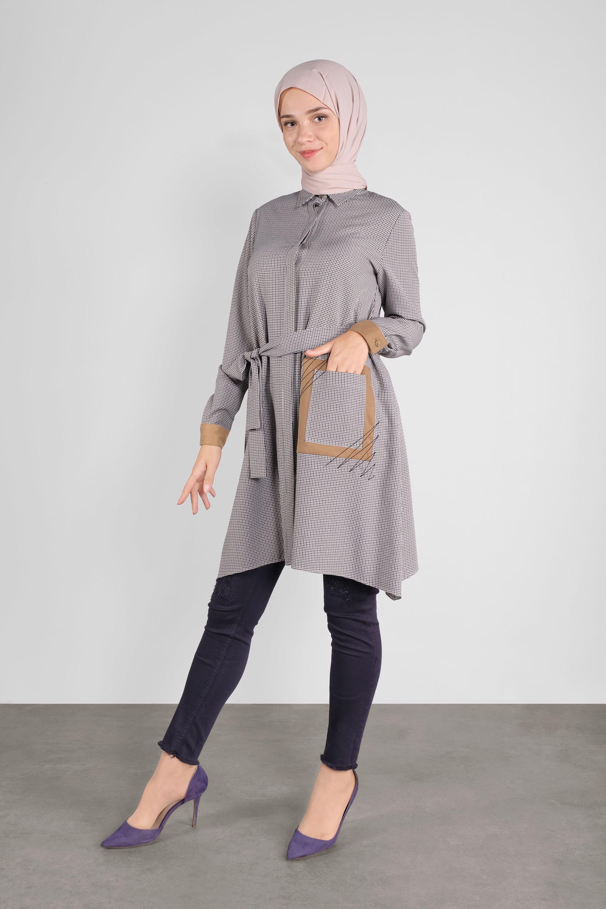 Tesettür giyim MOR EKOSE DÜĞMELİ TUNİK 41240 