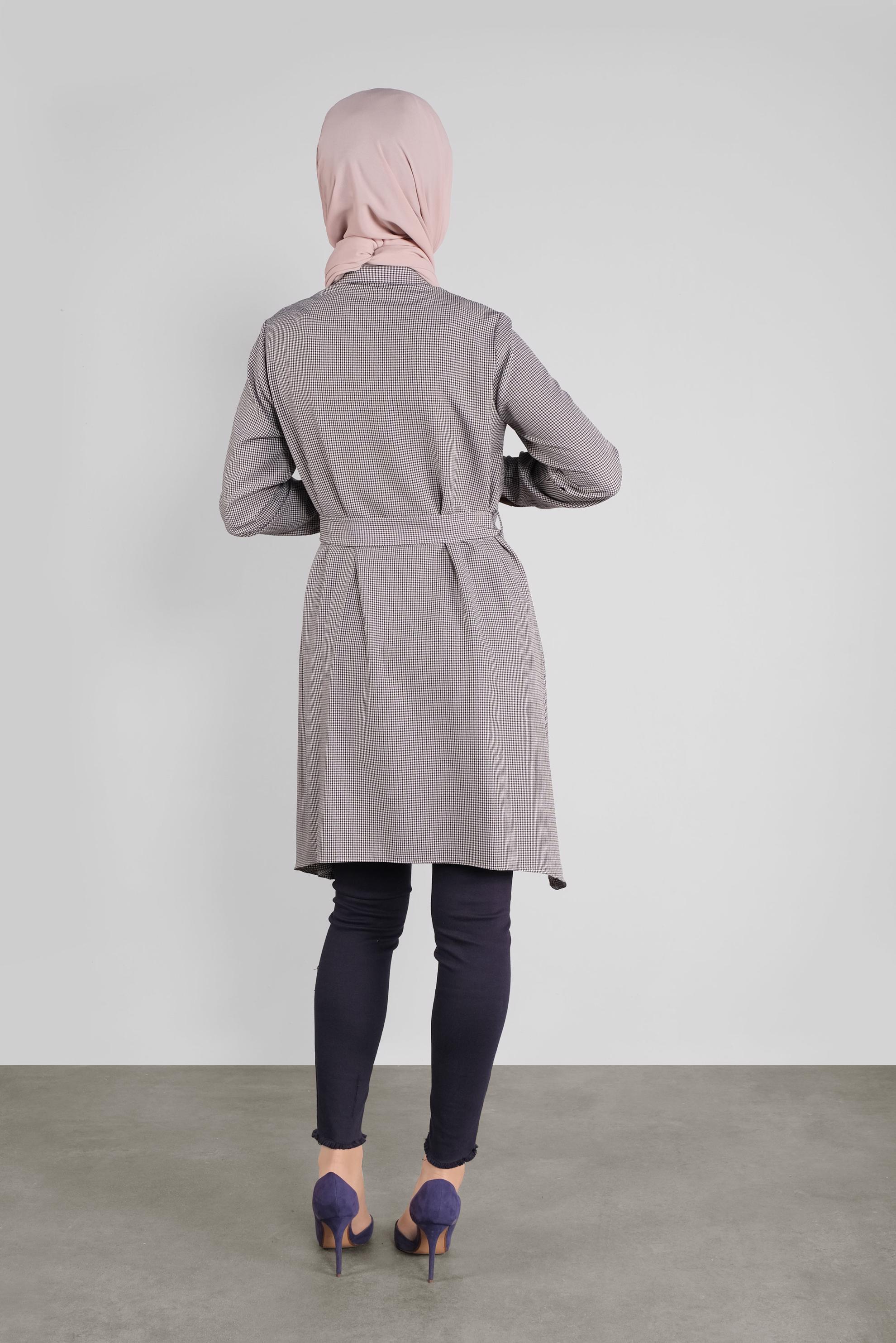 Tesettür giyim MOR EKOSE DÜĞMELİ TUNİK 41240 