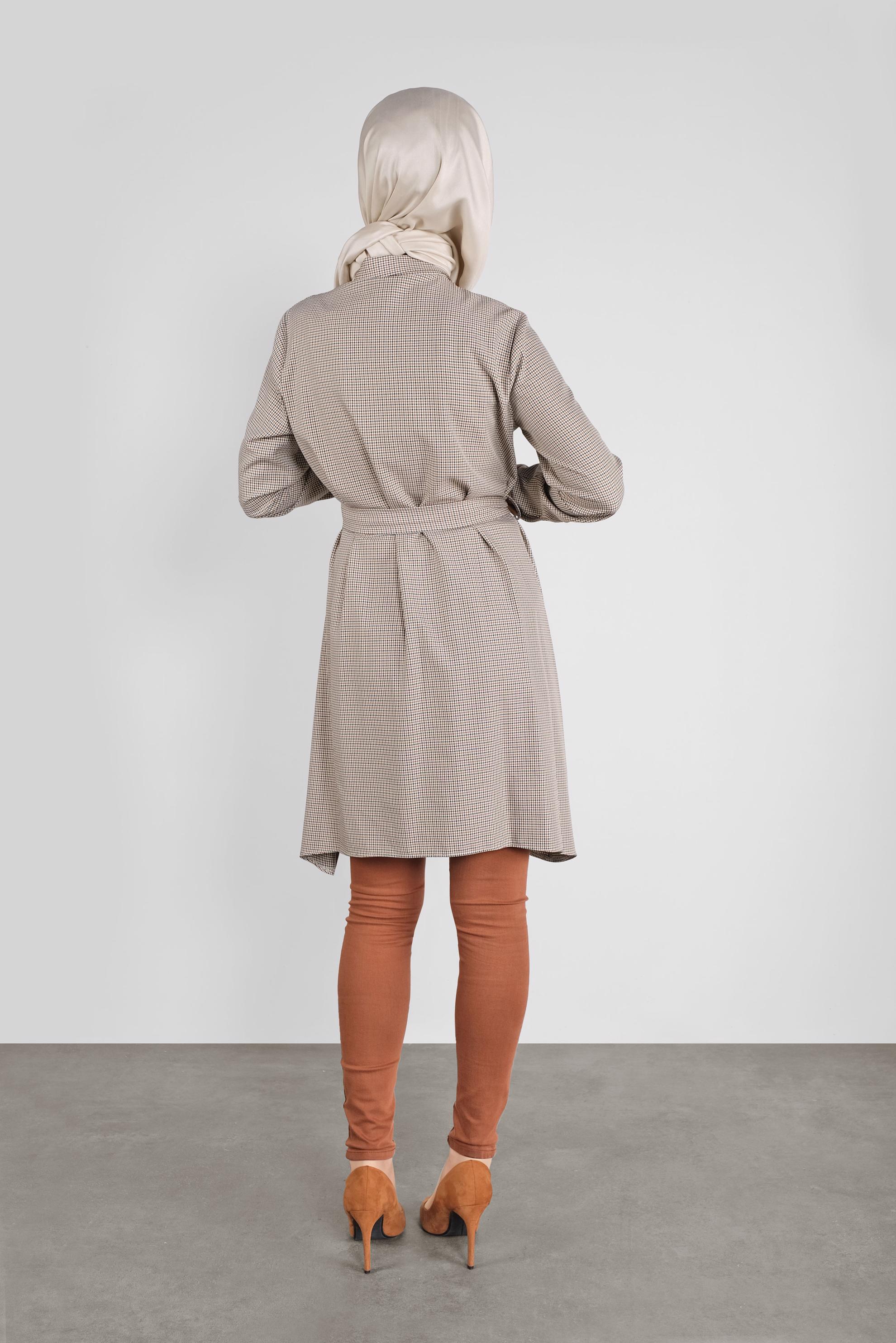 Tesettür giyim TURUNCU EKOSE DÜĞMELİ TUNİK 41240 