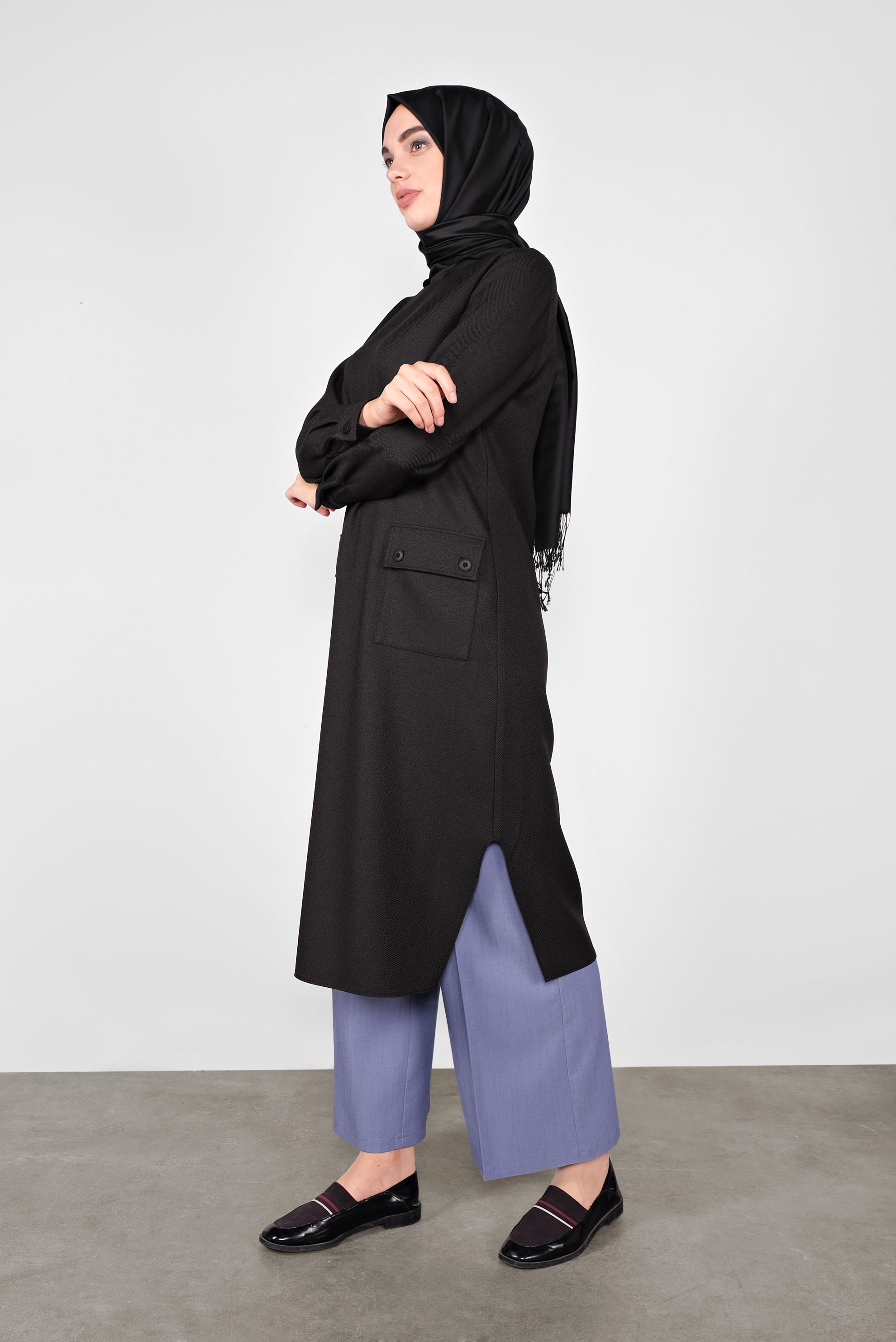 Tesettür giyim SİYAH DÜĞMELİ CEPLİ TUNİK  41255 