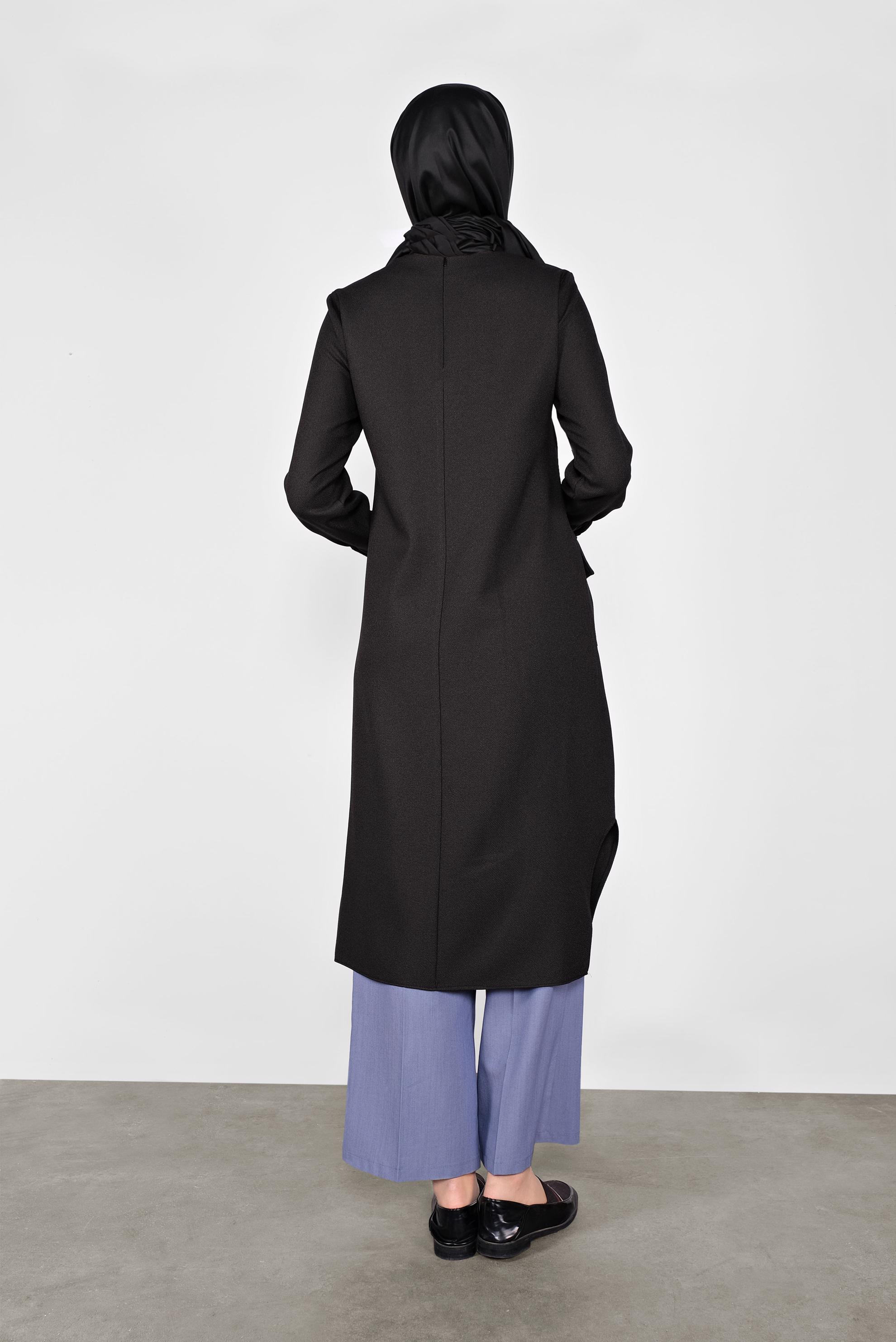 Tesettür giyim SİYAH DÜĞMELİ CEPLİ TUNİK  41255 