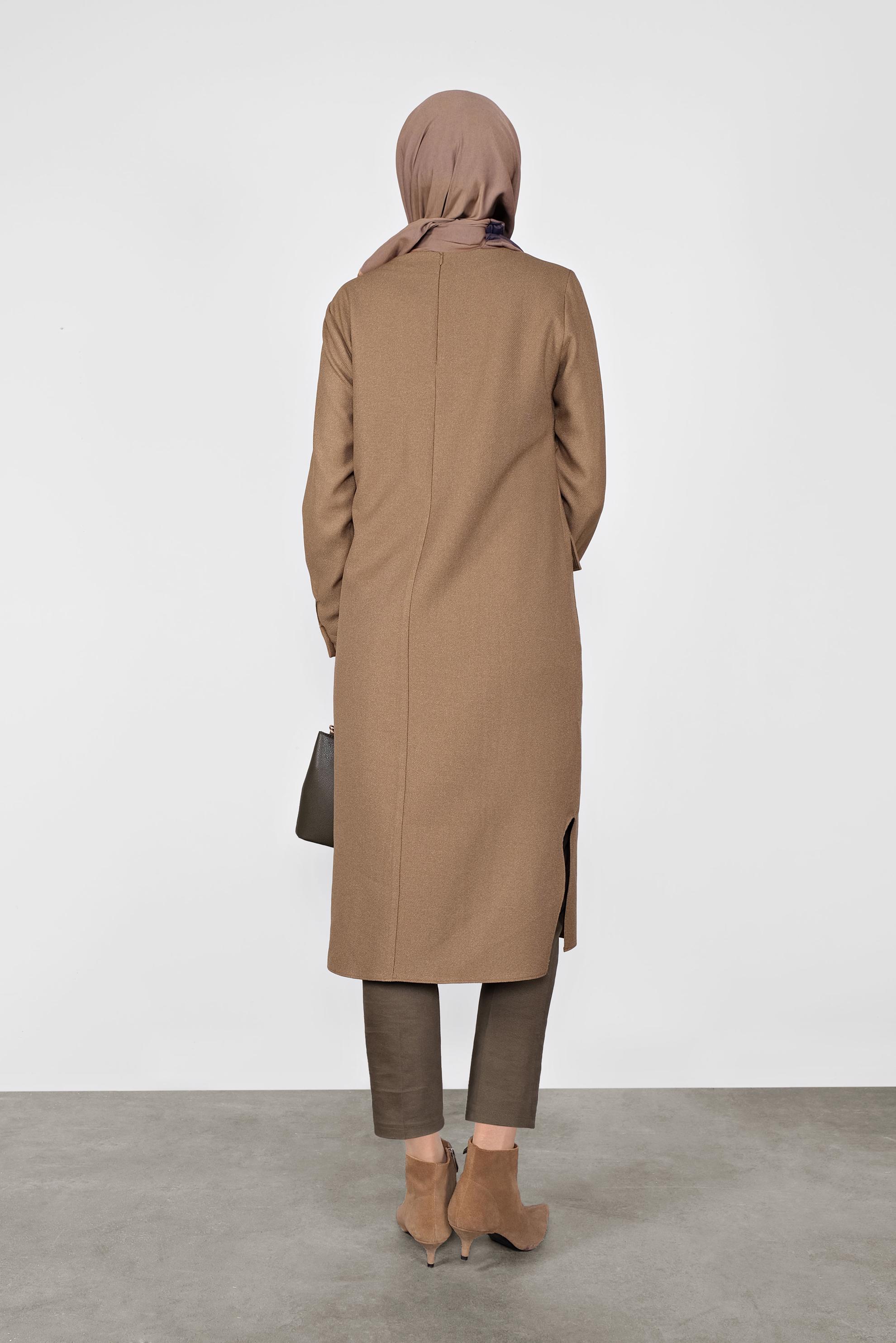 Tesettür giyim KAHVE DÜĞMELİ CEPLİ TUNİK  41255 