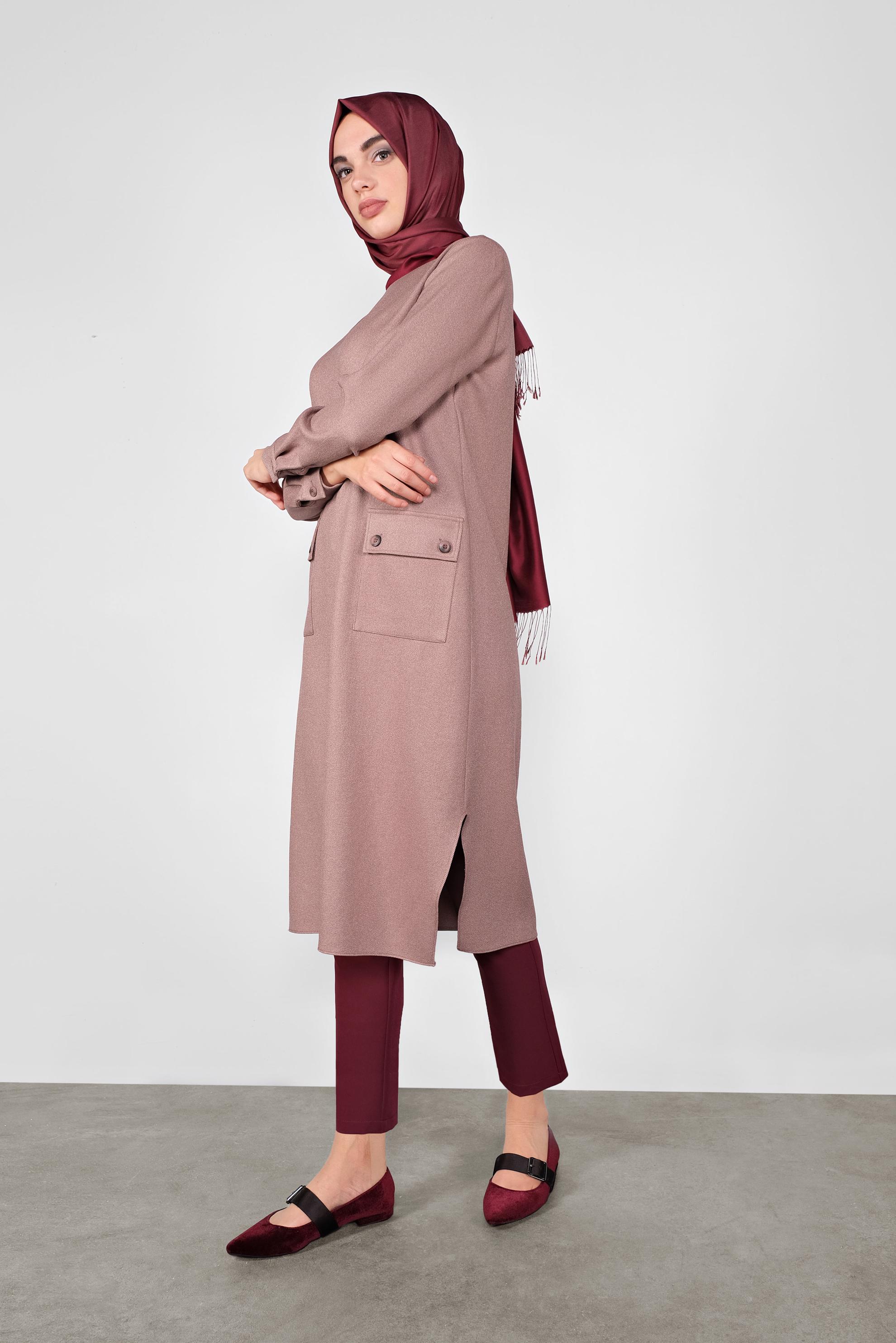 Tesettür giyim PUDRA DÜĞMELİ CEPLİ TUNİK  41255 