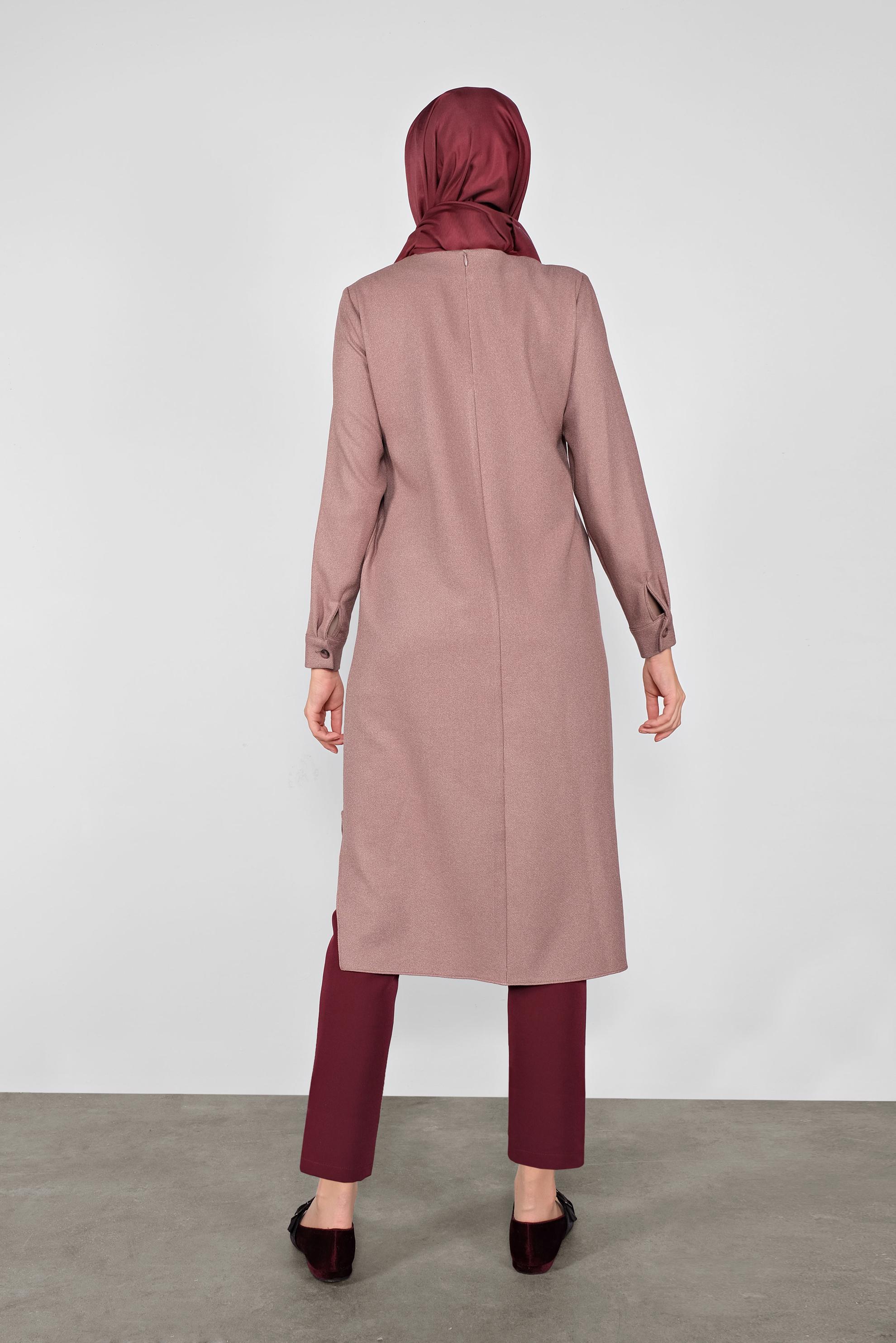 Tesettür giyim PUDRA DÜĞMELİ CEPLİ TUNİK  41255 